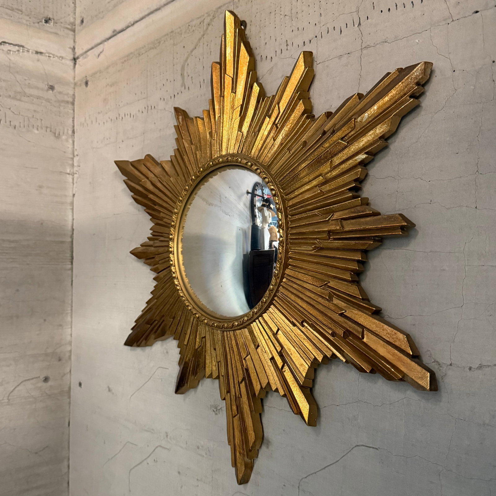 Mid 20th Century Petite Gilt Sunburst Convex Wall Mirror - 6