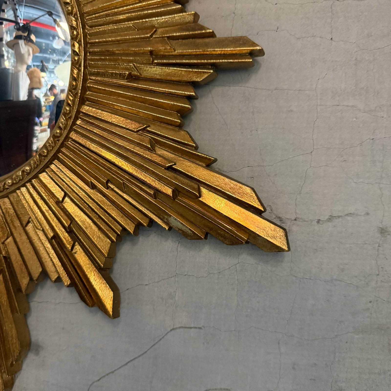 Mid 20th Century Petite Gilt Sunburst Convex Wall Mirror - 7