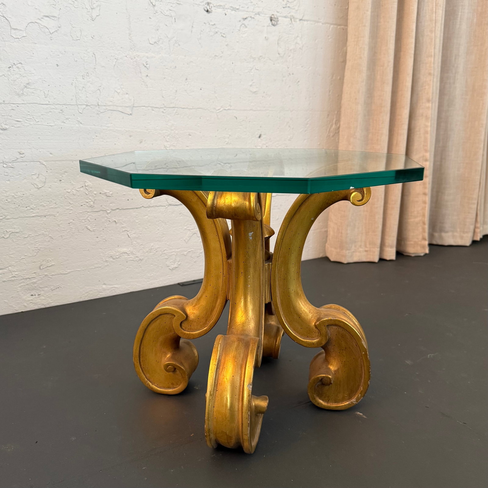 Late 20th Century Hollywood Regency Scrolled Gilt Octagonal Glass Side Table - 2