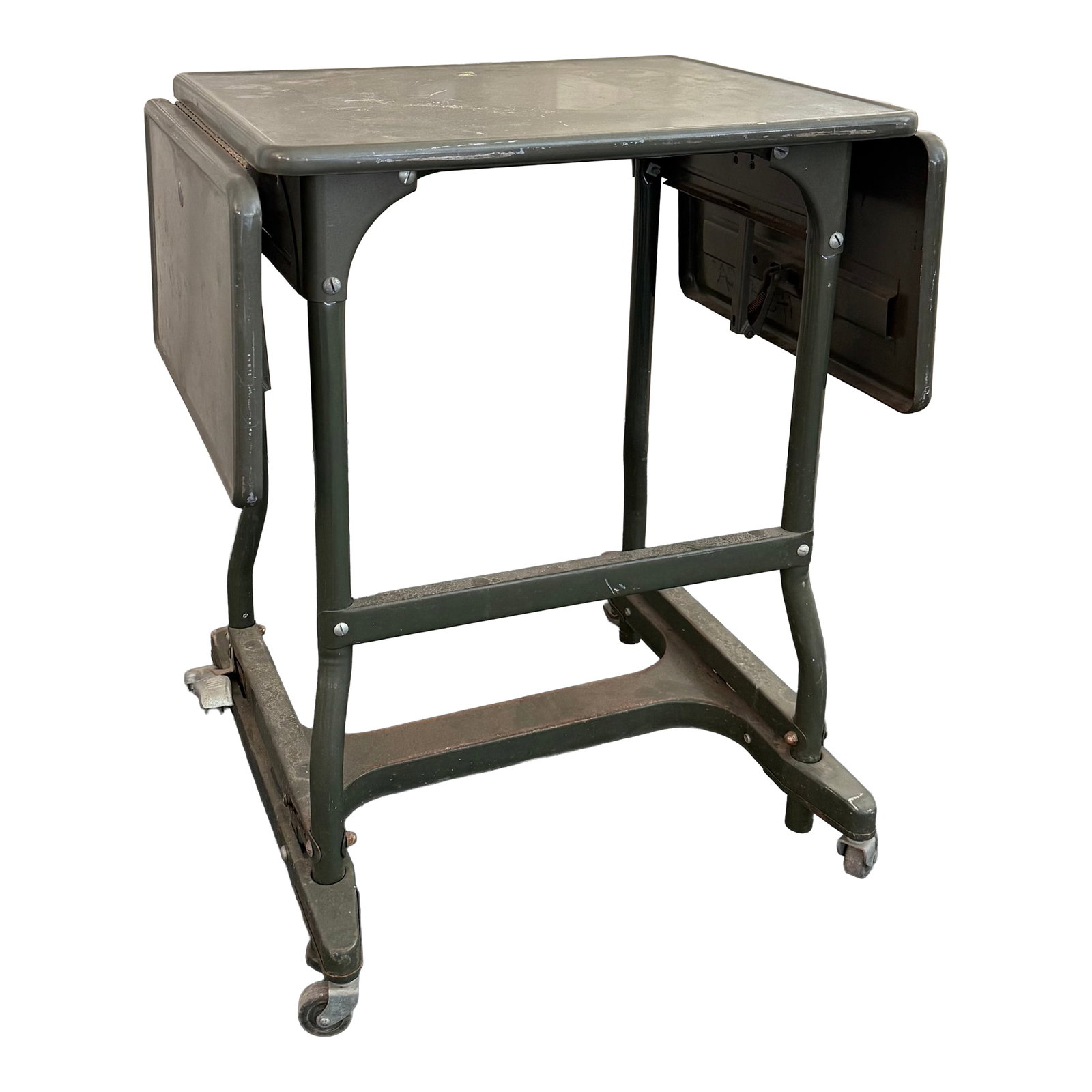 Mid 20th Century Industrial Metal Rolling Typewriter Stand Drop Leaf Table (1 of 8)