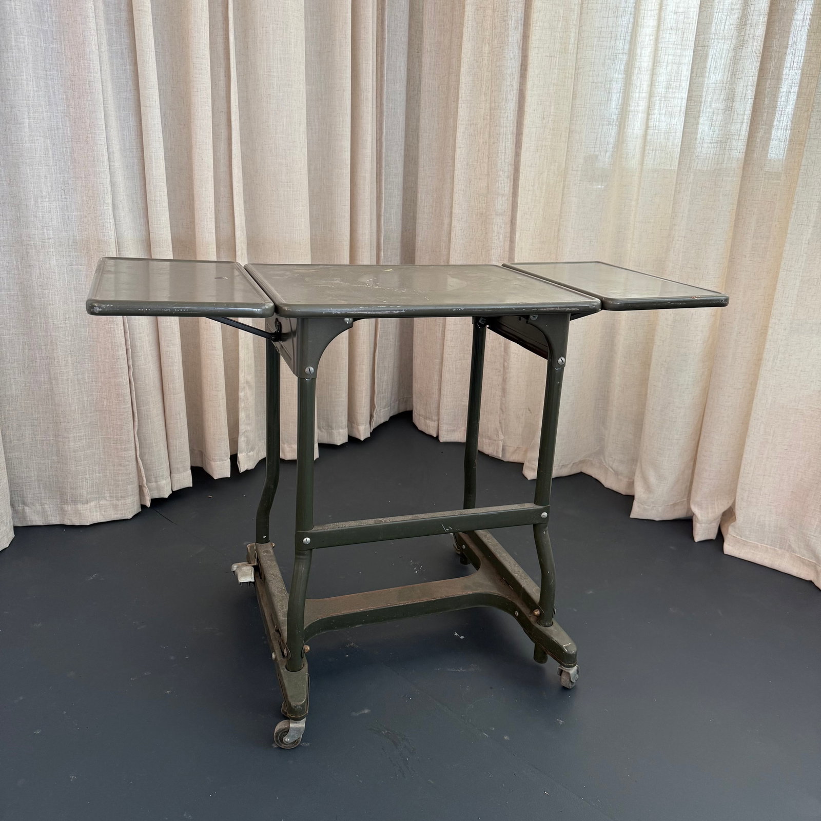 Mid 20th Century Industrial Metal Rolling Typewriter Stand Drop Leaf Table - 3