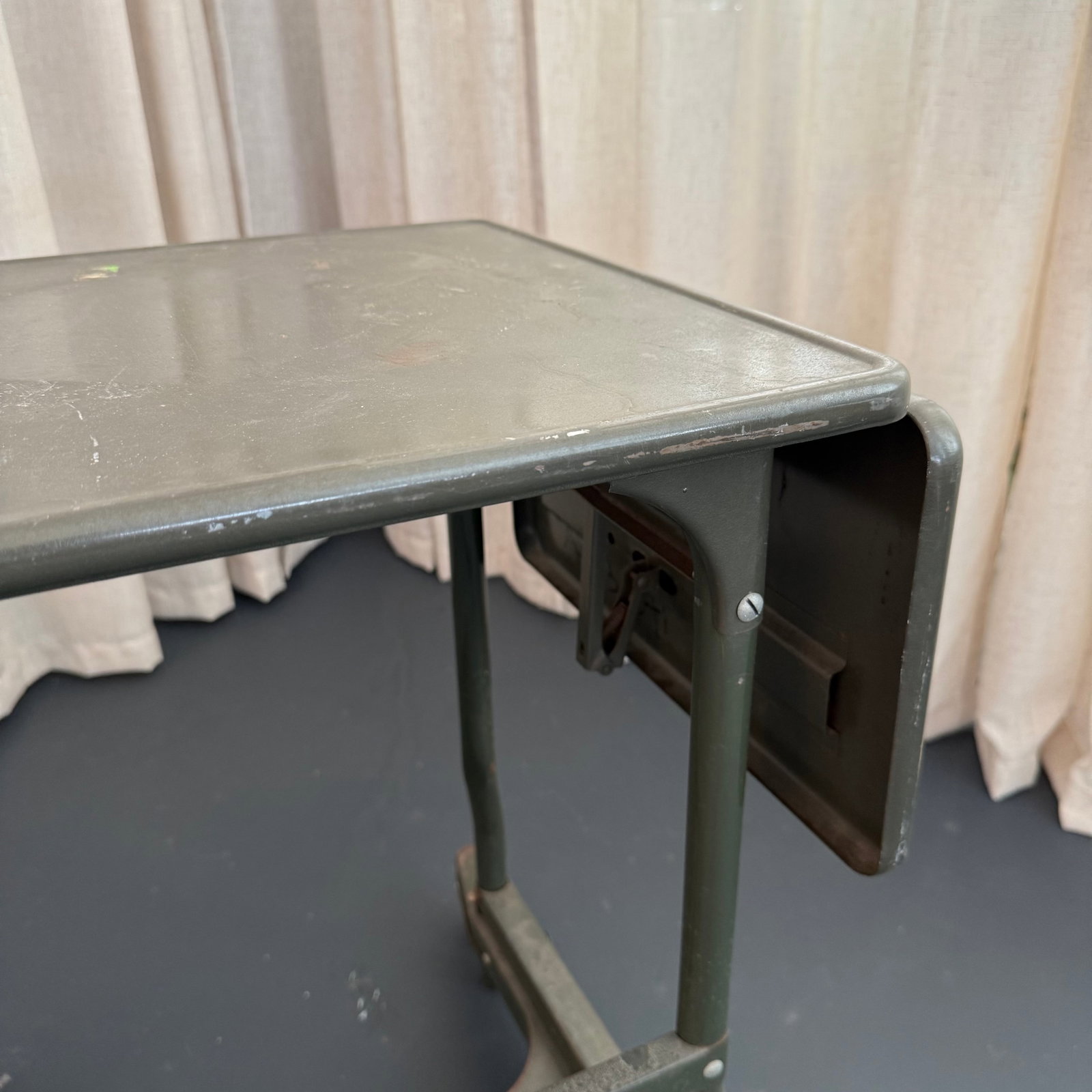 Mid 20th Century Industrial Metal Rolling Typewriter Stand Drop Leaf Table - 5