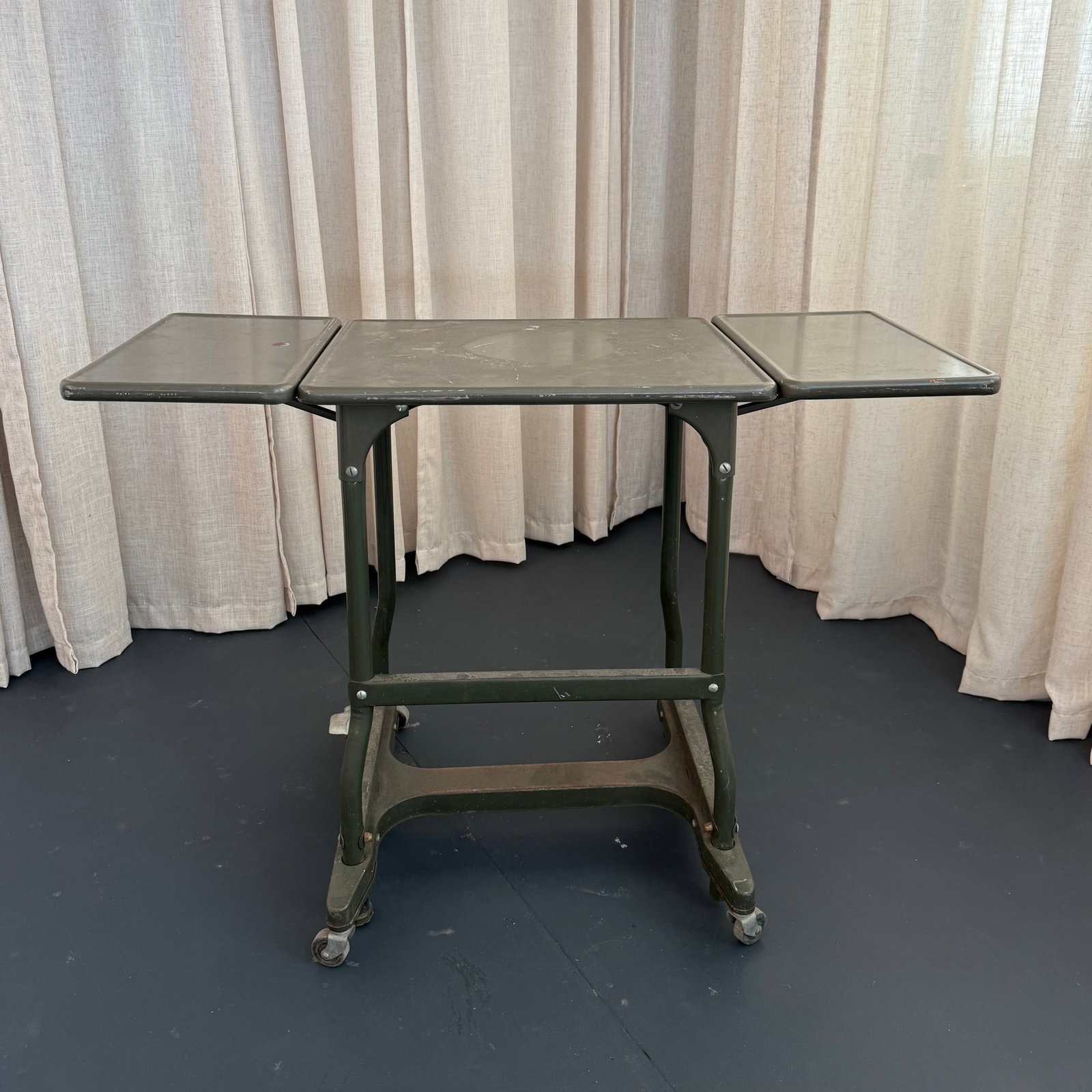 Mid 20th Century Industrial Metal Rolling Typewriter Stand Drop Leaf Table - 6