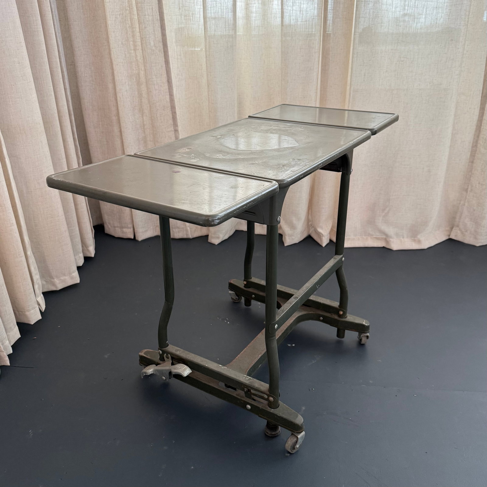 Mid 20th Century Industrial Metal Rolling Typewriter Stand Drop Leaf Table - 7