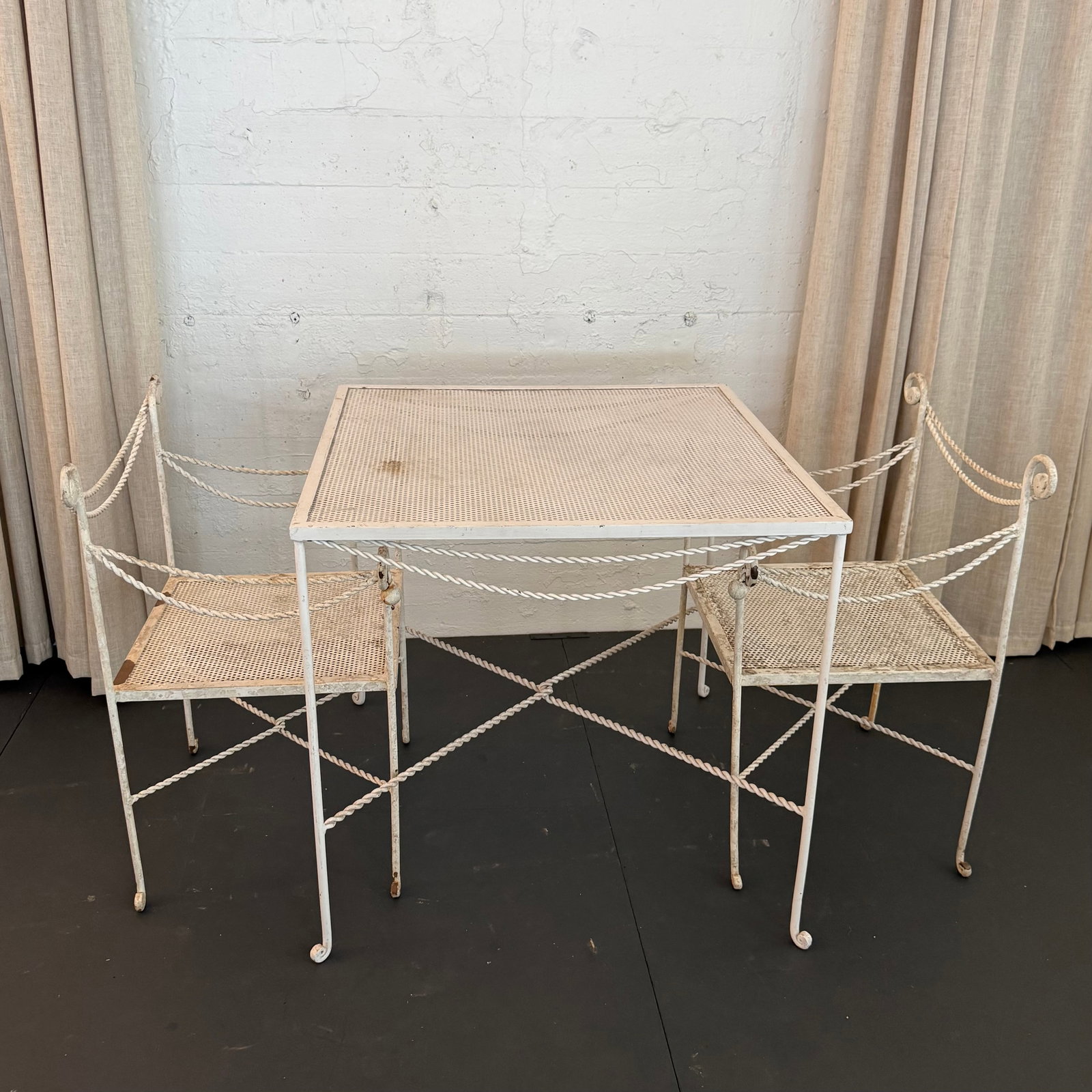 Mid 20th Century Hollywood Regency Braided Wrought Iron and Mesh Patio Dining Set, 2 Pieces - 3
