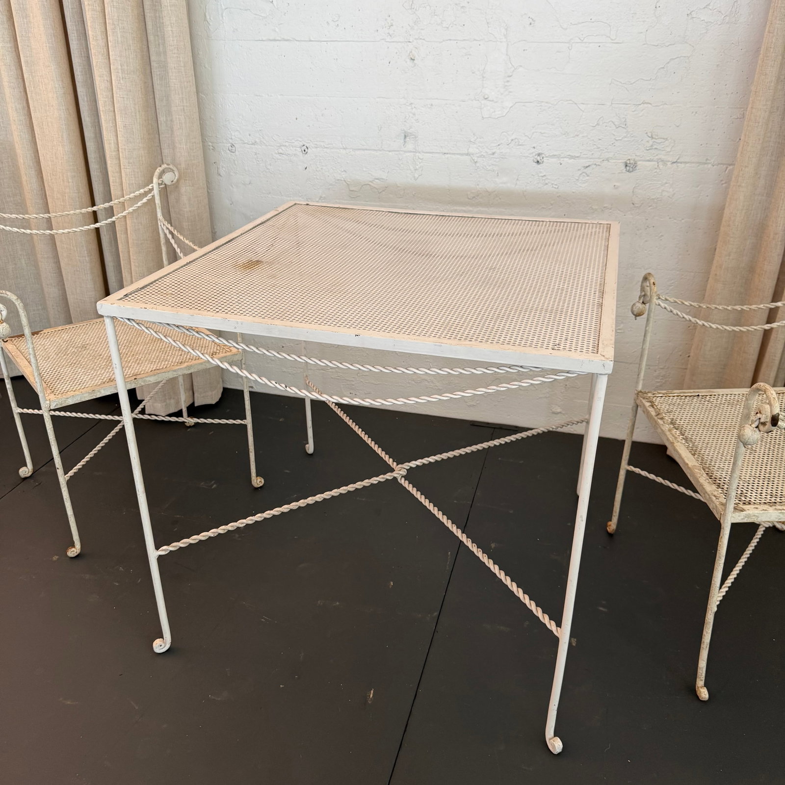 Mid 20th Century Hollywood Regency Braided Wrought Iron and Mesh Patio Dining Set, 2 Pieces - 4
