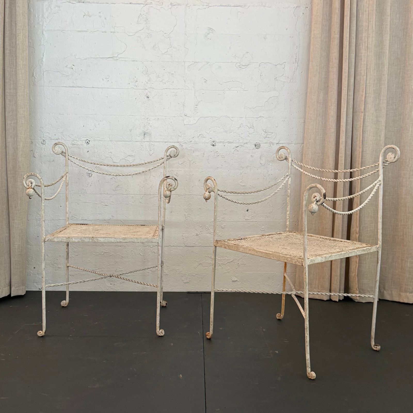 Mid 20th Century Hollywood Regency Braided Wrought Iron and Mesh Patio Dining Set, 2 Pieces - 5