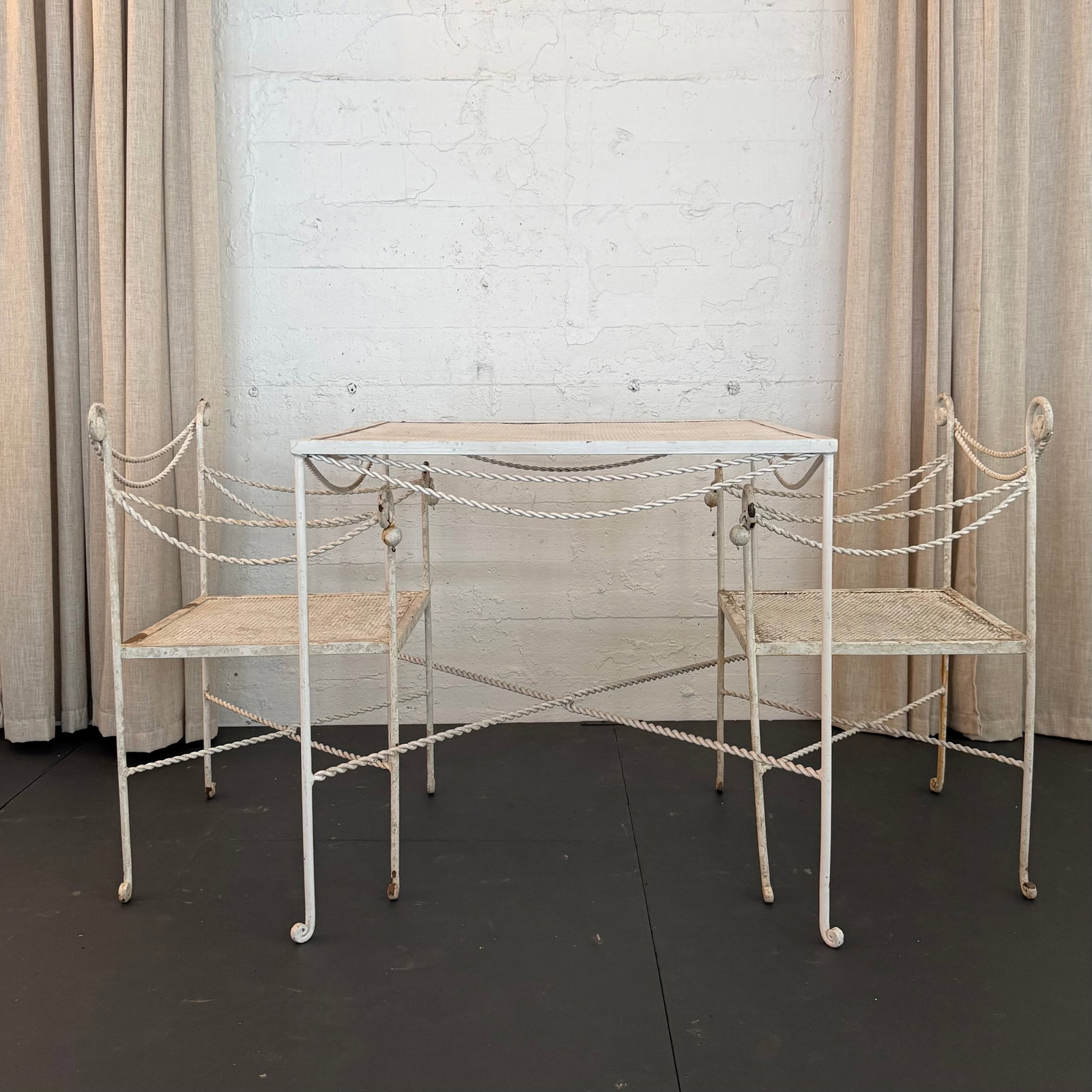 Mid 20th Century Hollywood Regency Braided Wrought Iron and Mesh Patio Dining Set, 2 Pieces - 6