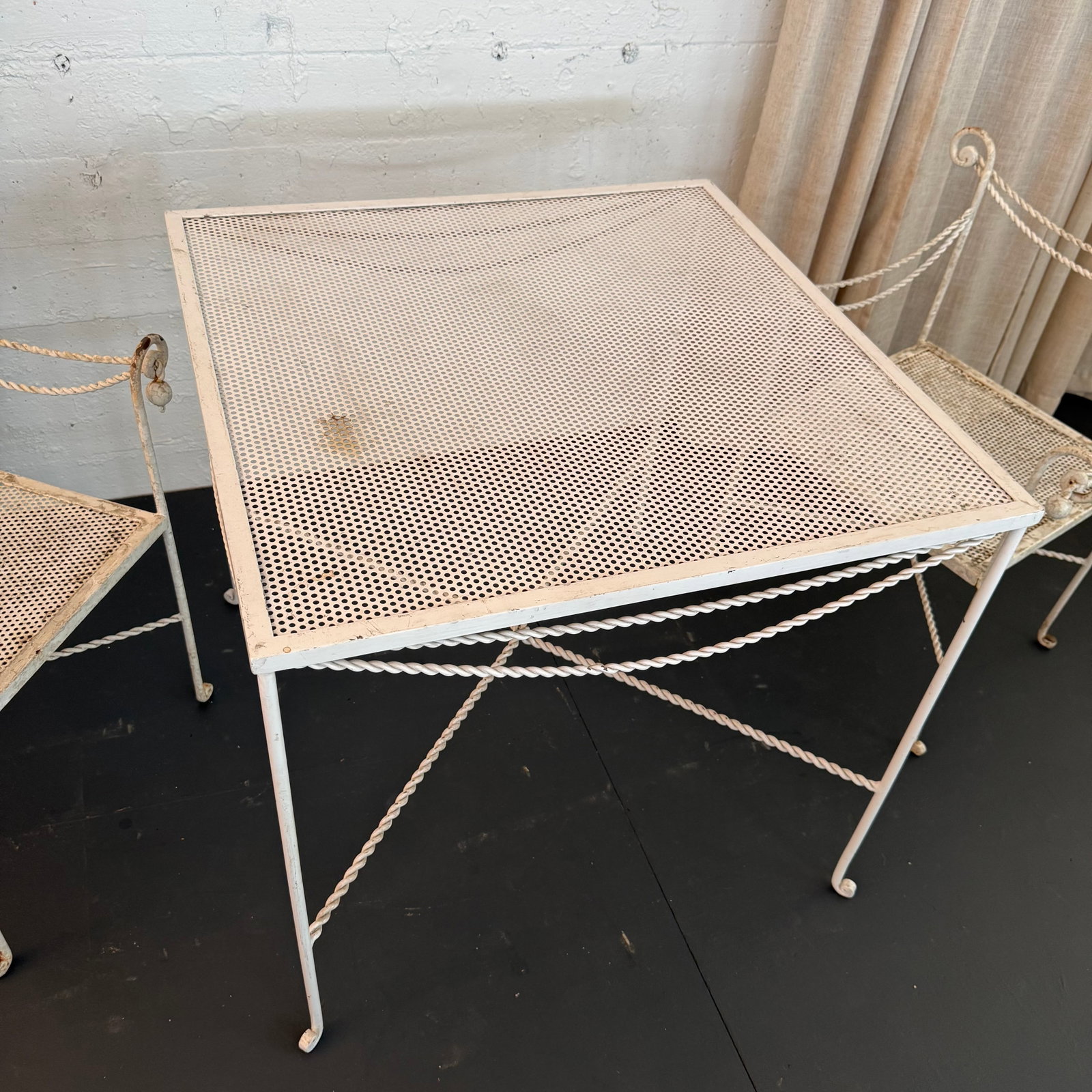 Mid 20th Century Hollywood Regency Braided Wrought Iron and Mesh Patio Dining Set, 2 Pieces - 7