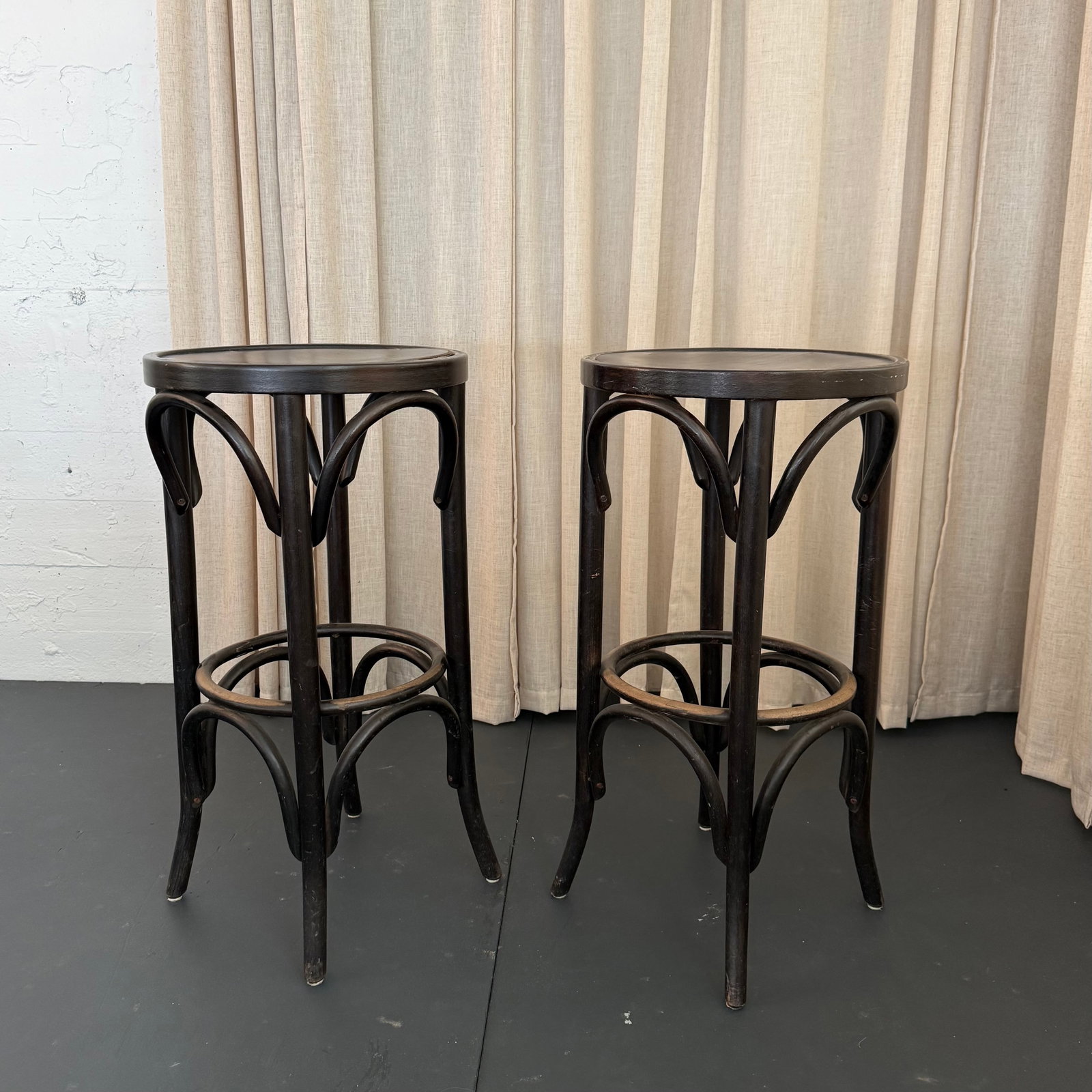 Pair of Mid-Century Thonet Style Bentwood Bar Stools - 2