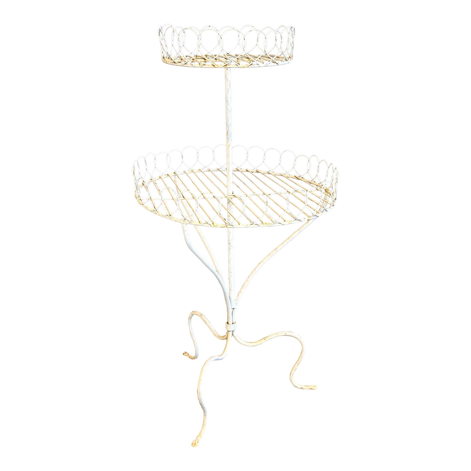 Antique White Wrought Iron Two Tiered Decorative Garden Plant Stand (1 of 6)