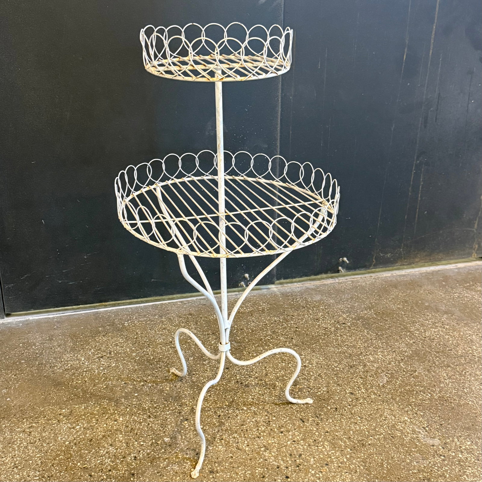 Antique White Wrought Iron Two Tiered Decorative Garden Plant Stand - 3