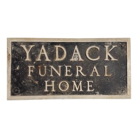 Vintage Cast Metal "Yadack Funeral Home" Trade Sign