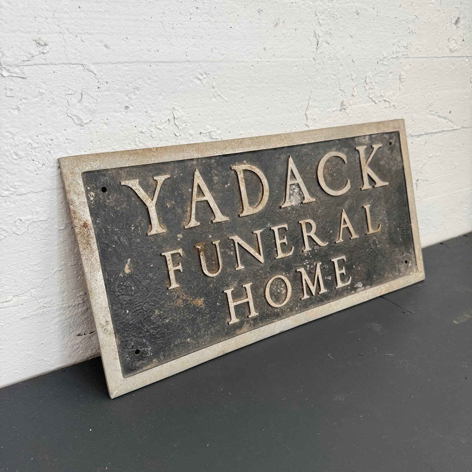 Vintage Cast Metal "Yadack Funeral Home" Trade Sign - 2