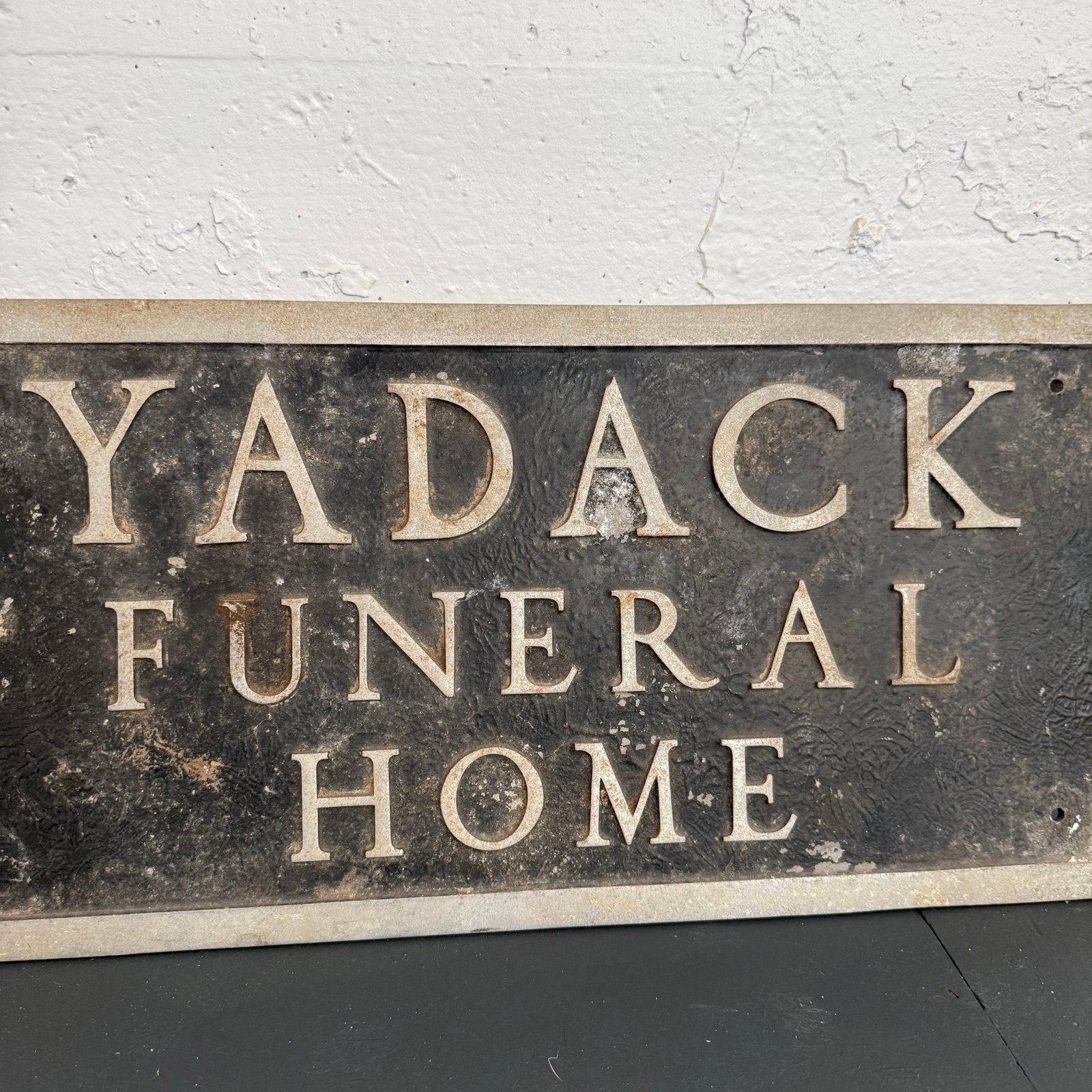 Vintage Cast Metal "Yadack Funeral Home" Trade Sign - 3