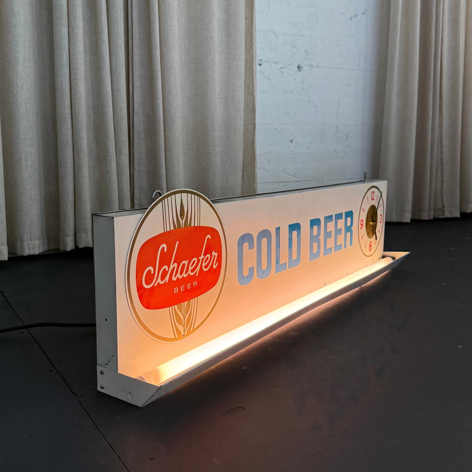 Mid 20th Century Schaefer "Cold Beer" Lit Wall Sign Clock - 4