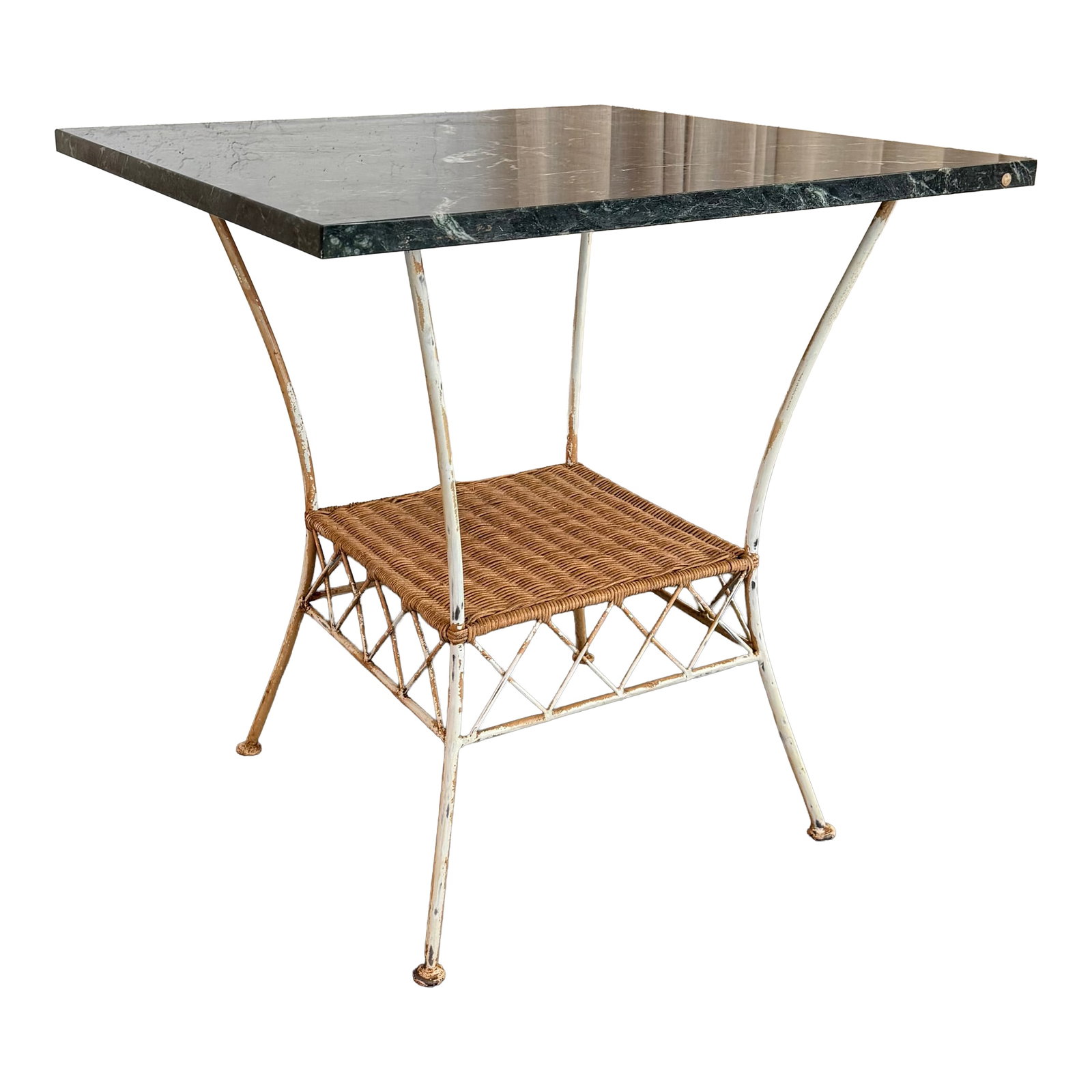 1960s Square Green Marble and Wrought Iron Patio Dining Table (1 of 7)