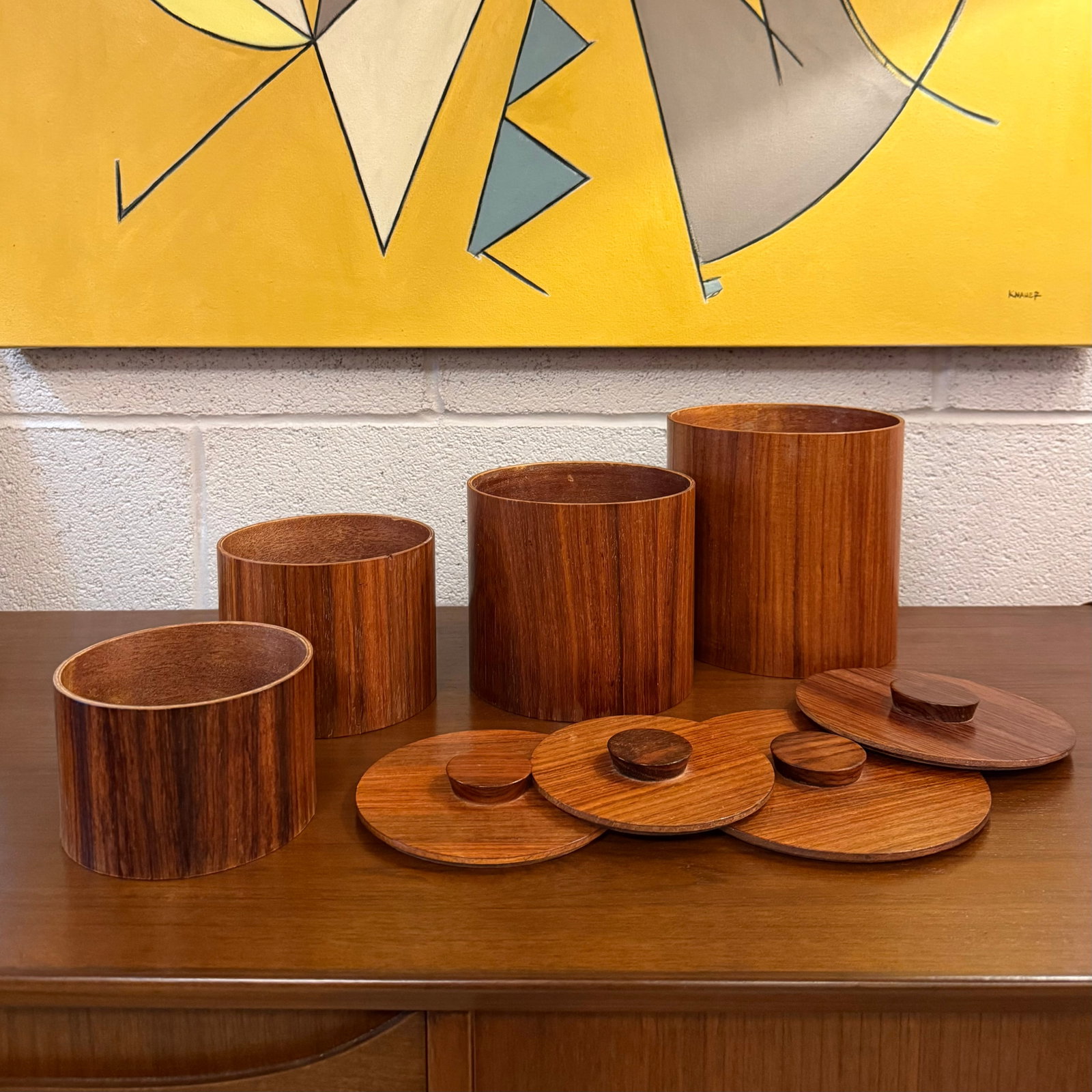 1960s Mid-Century Modern Japanese Teak Nesting Canisters by Otagiri - 2