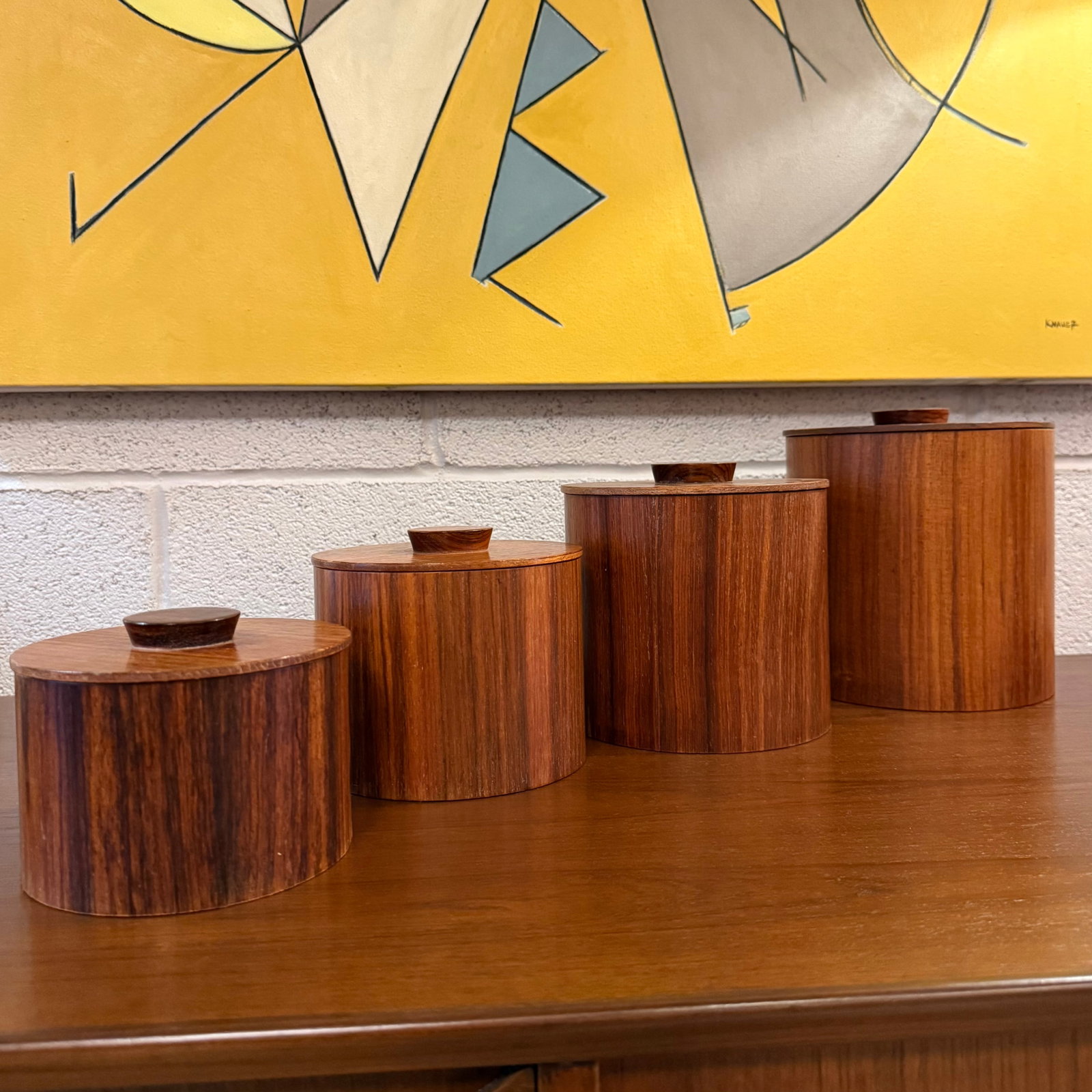 1960s Mid-Century Modern Japanese Teak Nesting Canisters by Otagiri - 3