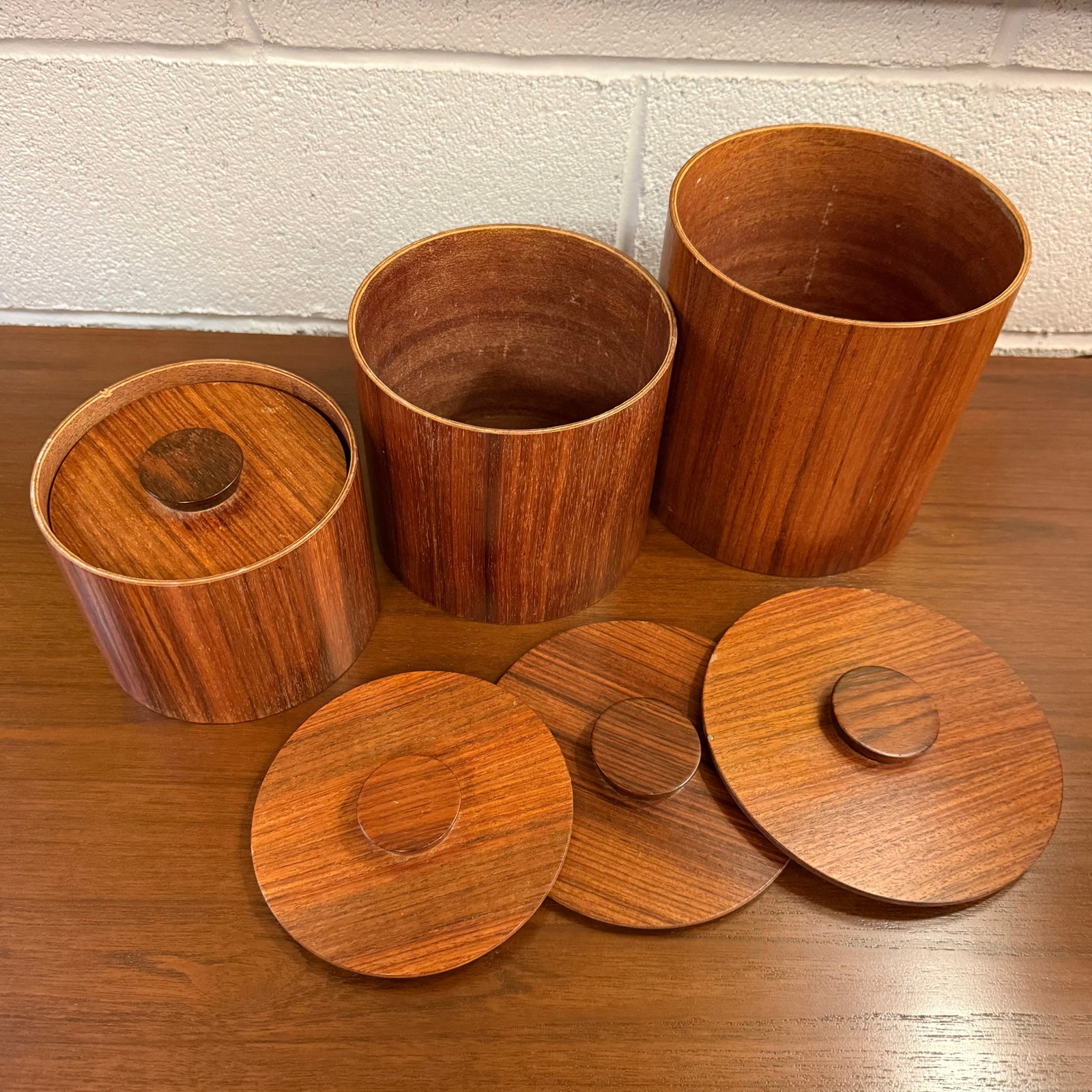 1960s Mid-Century Modern Japanese Teak Nesting Canisters by Otagiri - 4