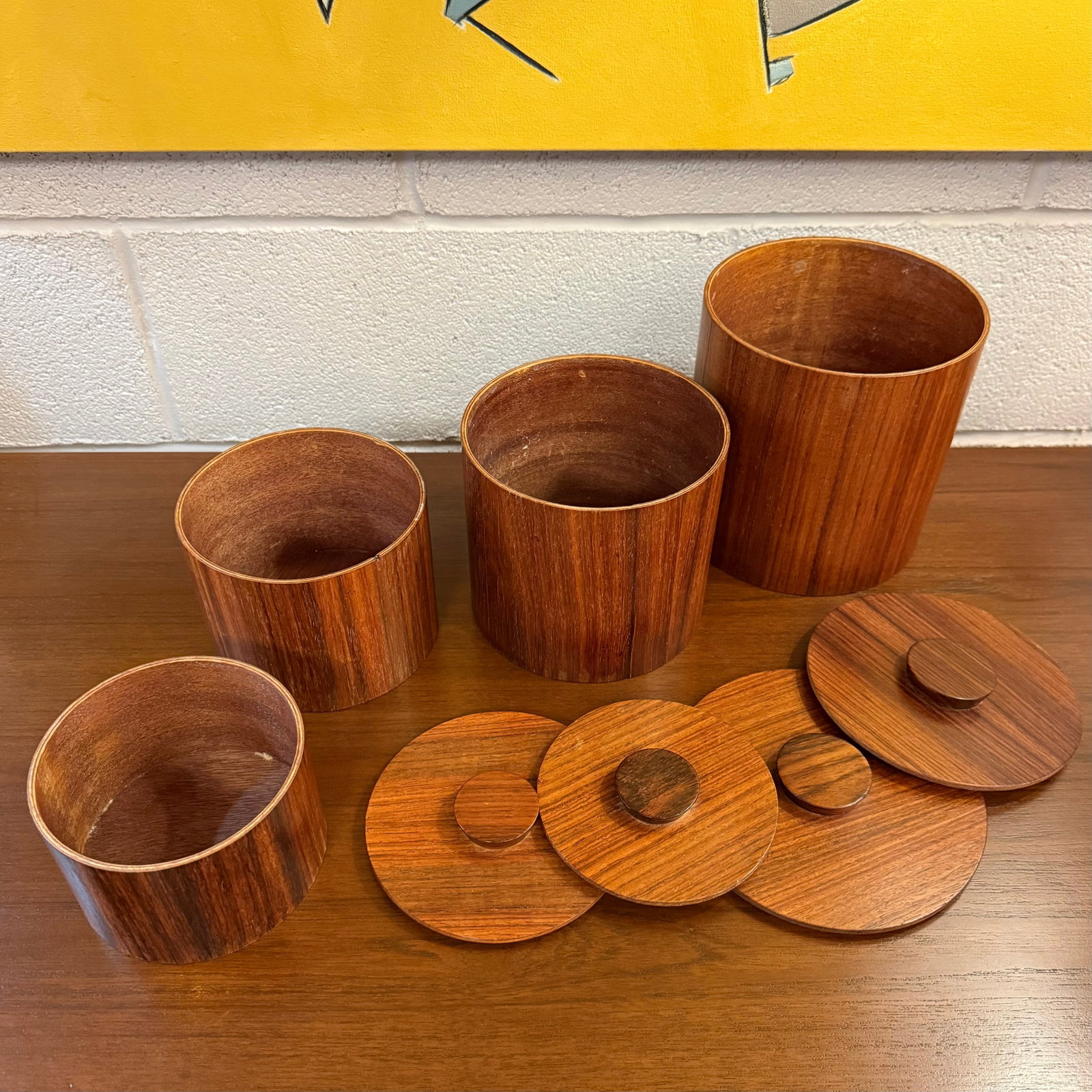 1960s Mid-Century Modern Japanese Teak Nesting Canisters by Otagiri - 6