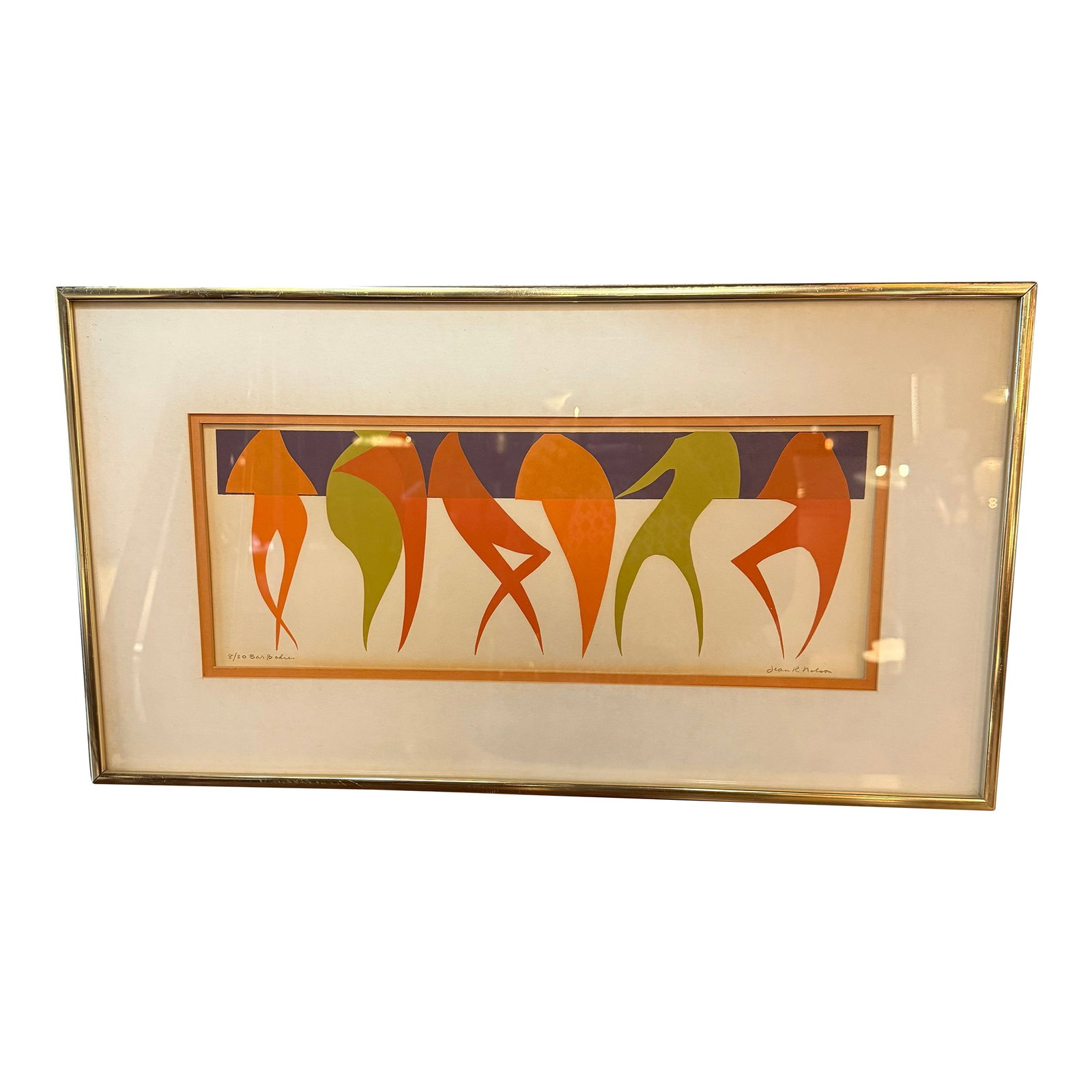 1970s Modernist Framed Paper Cut Collage "Bar Bodies" by Jean R Nelson: This framed modernist silhouette paper cut collage silkscreen/lithograph is entitled "Bar Bodies" signed Jean R Nelson. It is marked number 8 of a 30 edition. This abstract collage depicts bodies lean