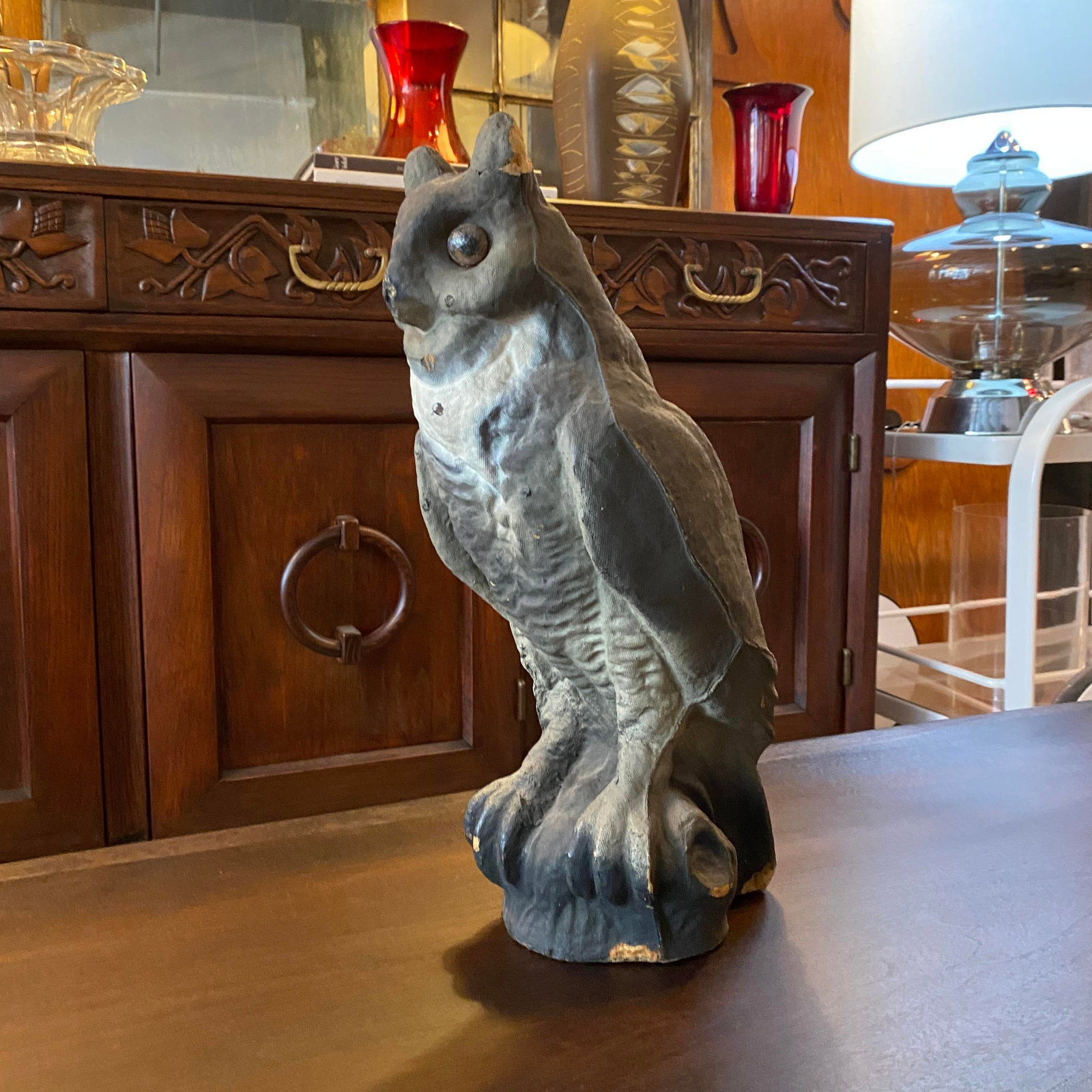 Mid 20th Century Paper Mache Great Horned Owl Decoy Statue - 2