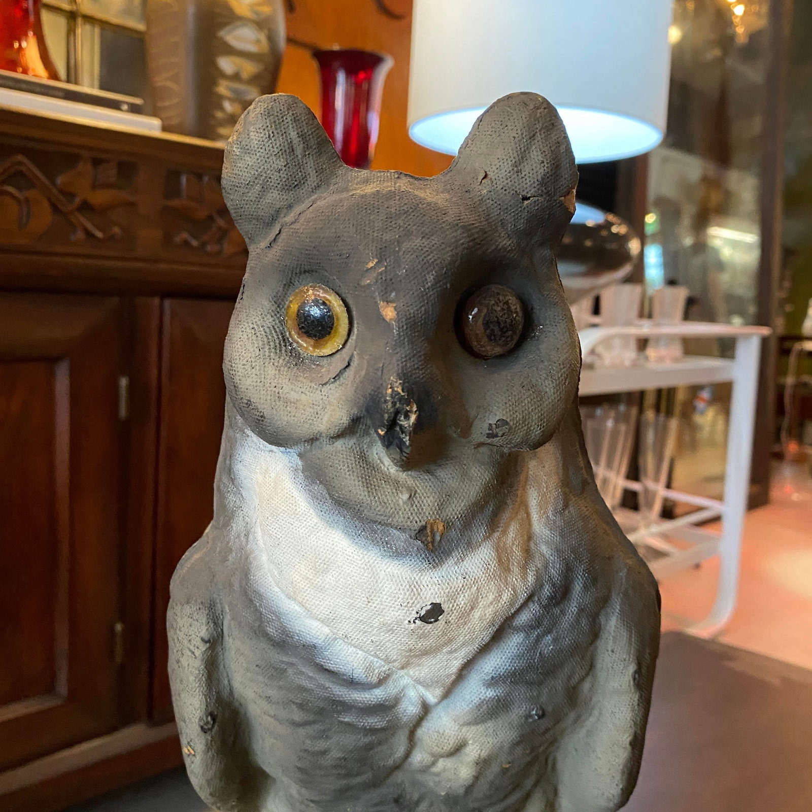 Mid 20th Century Paper Mache Great Horned Owl Decoy Statue - 4