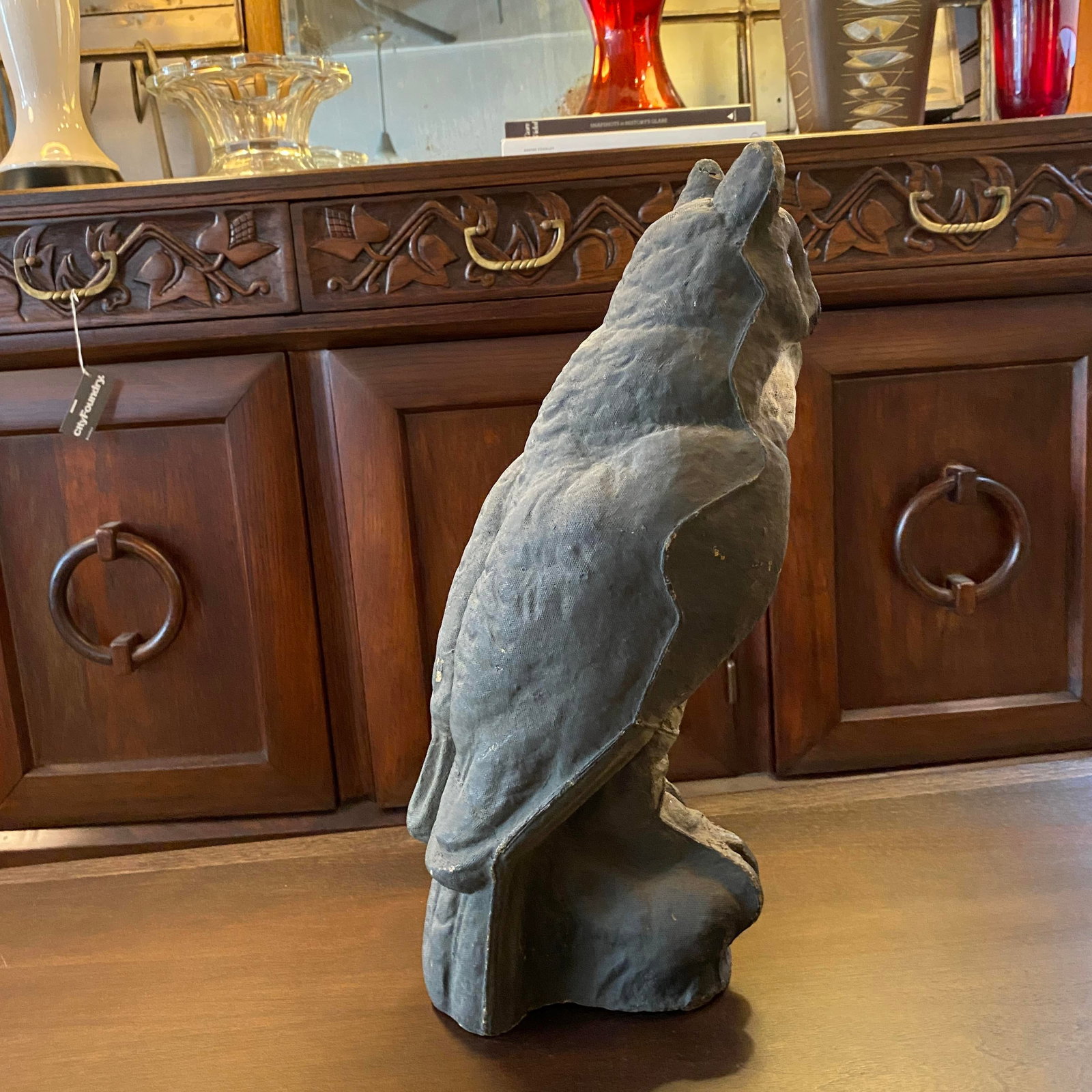 Mid 20th Century Paper Mache Great Horned Owl Decoy Statue - 5