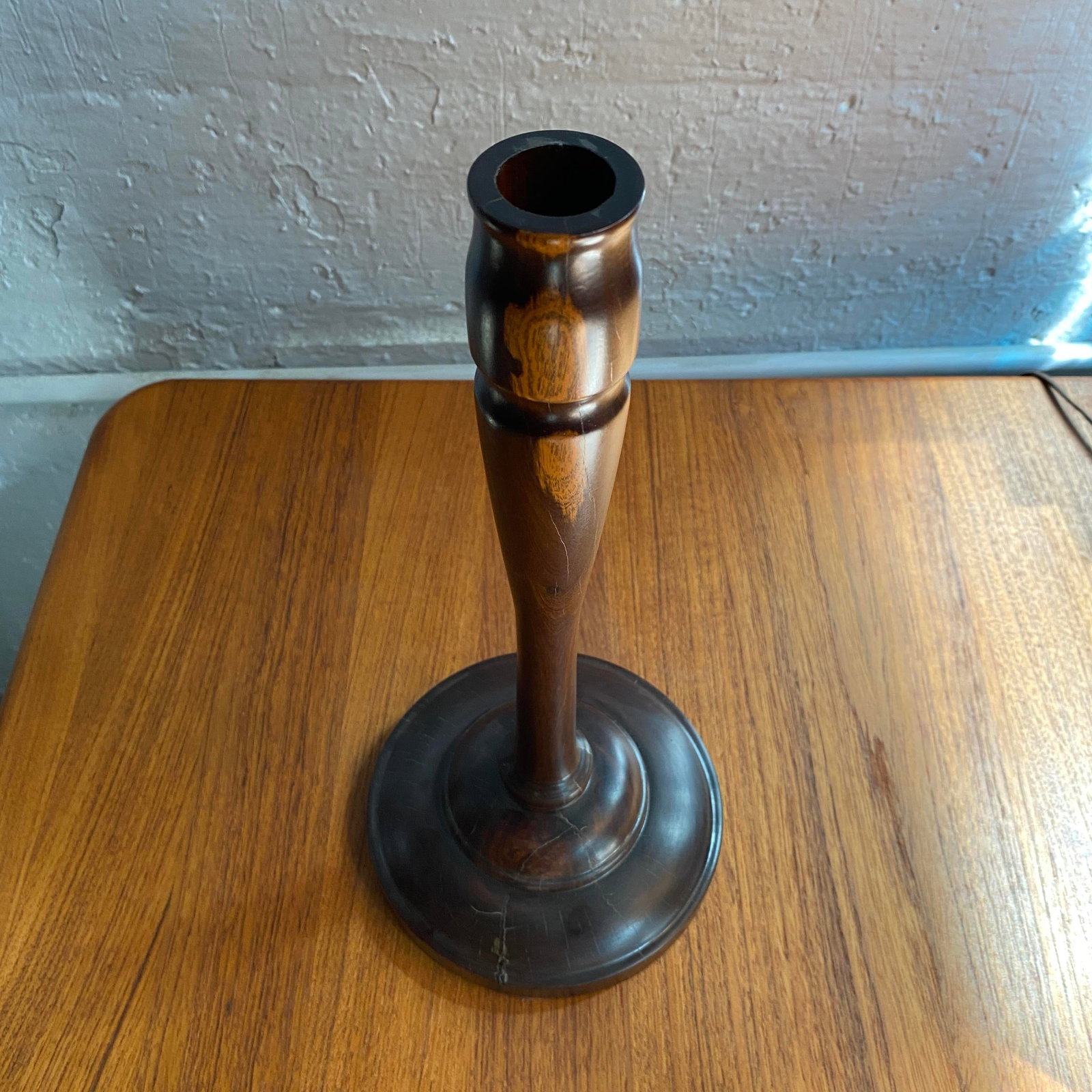 20th C. Pair of Mid-Century Modern Tall Turned Rosewood Candle Holders - 8