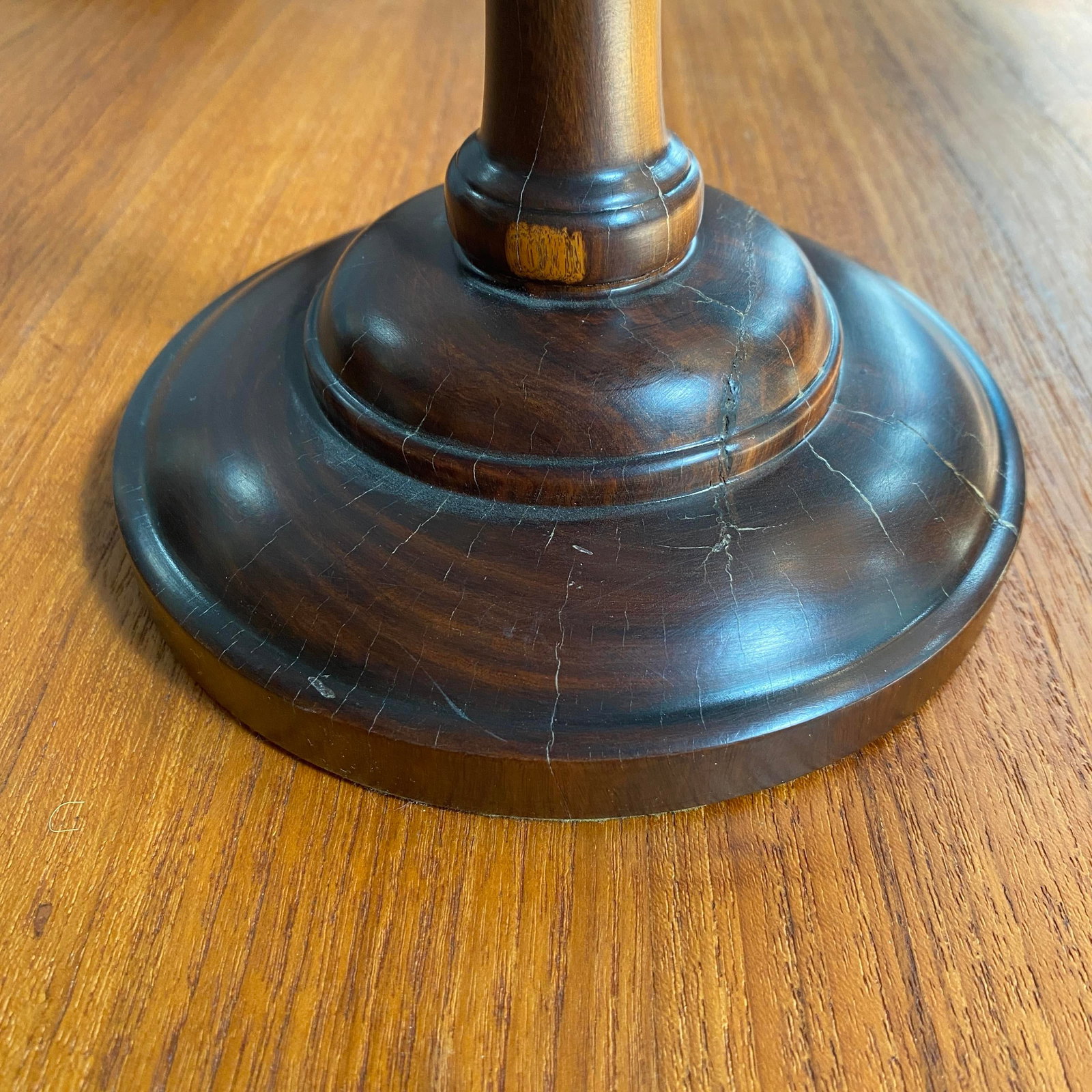 20th C. Pair of Mid-Century Modern Tall Turned Rosewood Candle Holders - 9