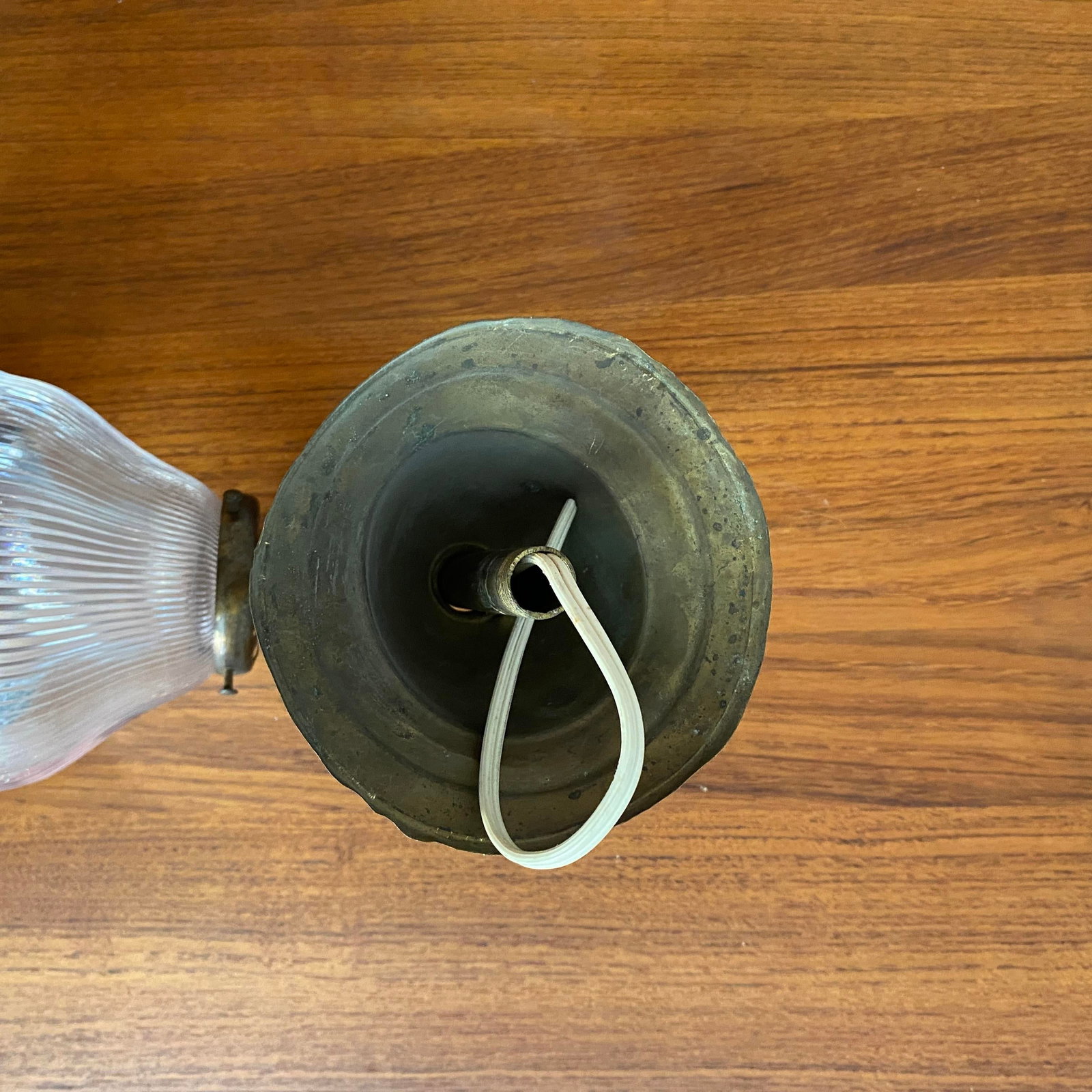 Antique Industrial Brass Wall Sconce With Holophane Glass Shade - 13