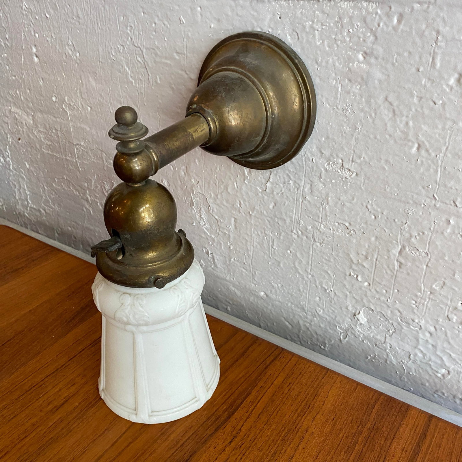 Antique Industrial Brass Wall Sconce With Frosted Glass Shade - 10