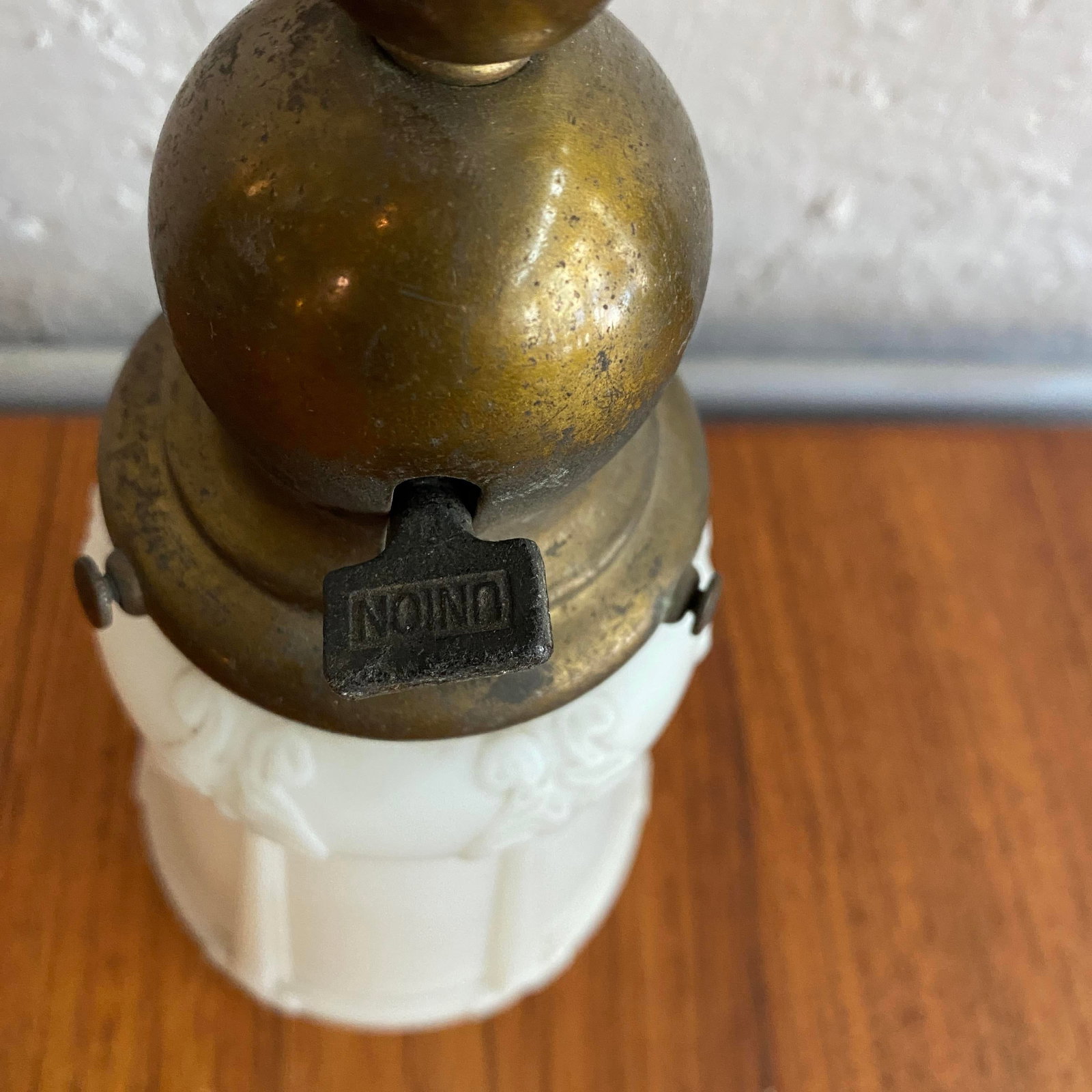 Antique Industrial Brass Wall Sconce With Frosted Glass Shade - 11