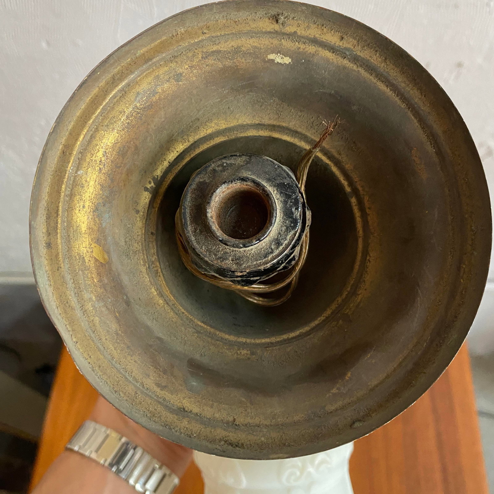 Antique Industrial Brass Wall Sconce With Frosted Glass Shade - 13