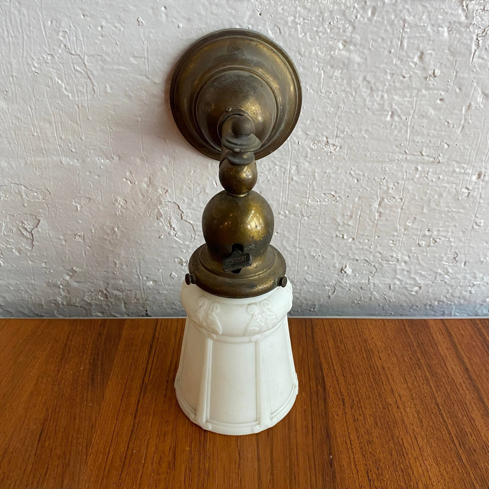 Antique Industrial Brass Wall Sconce With Frosted Glass Shade - 2