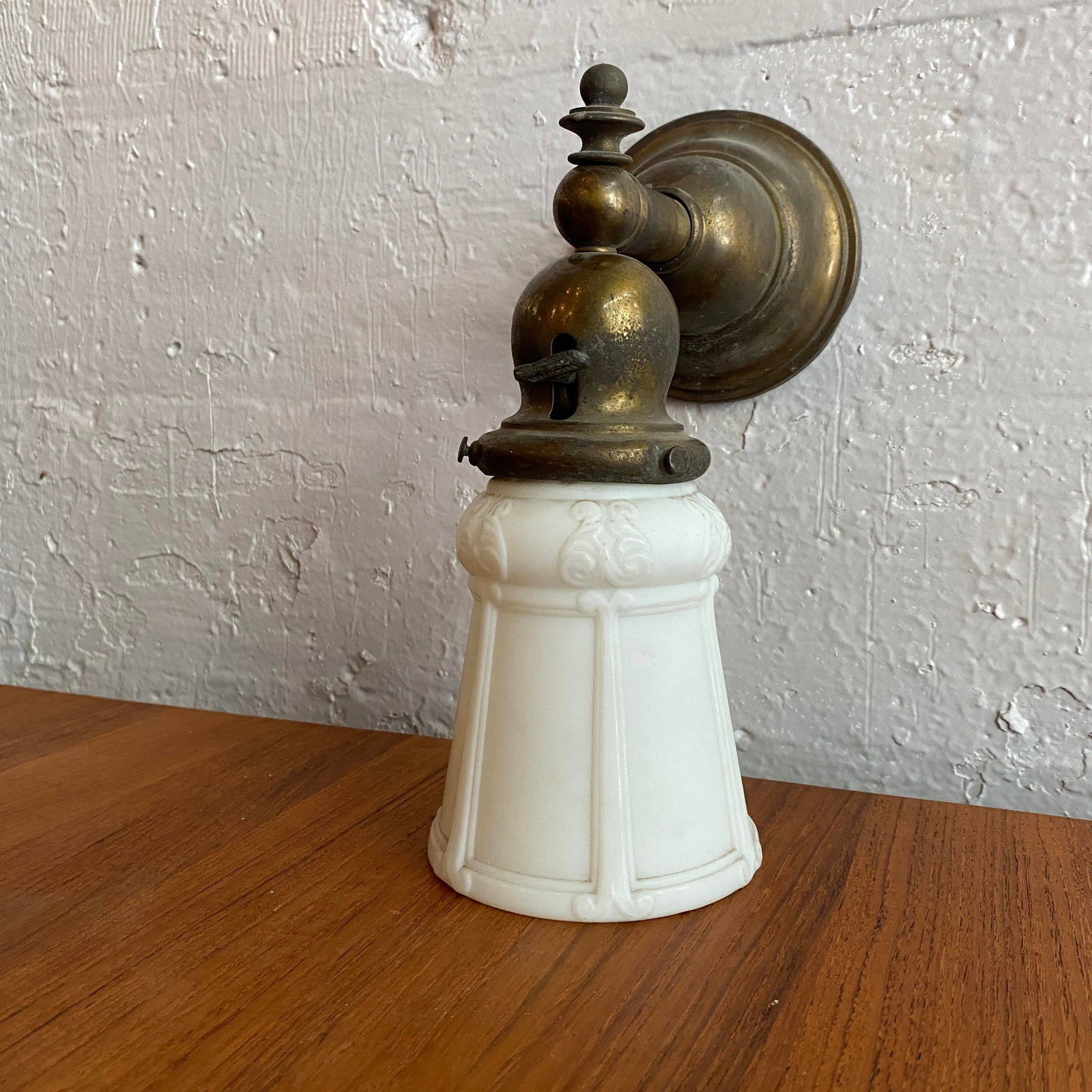 Antique Industrial Brass Wall Sconce With Frosted Glass Shade - 4