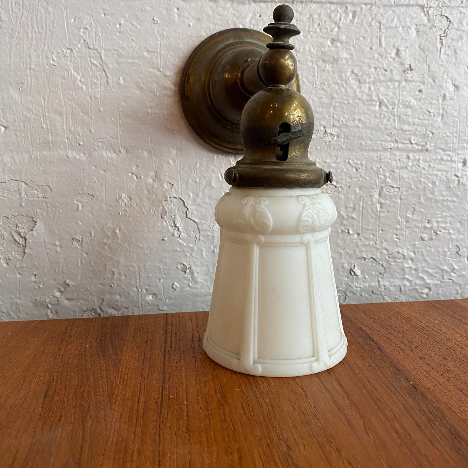 Antique Industrial Brass Wall Sconce With Frosted Glass Shade - 5