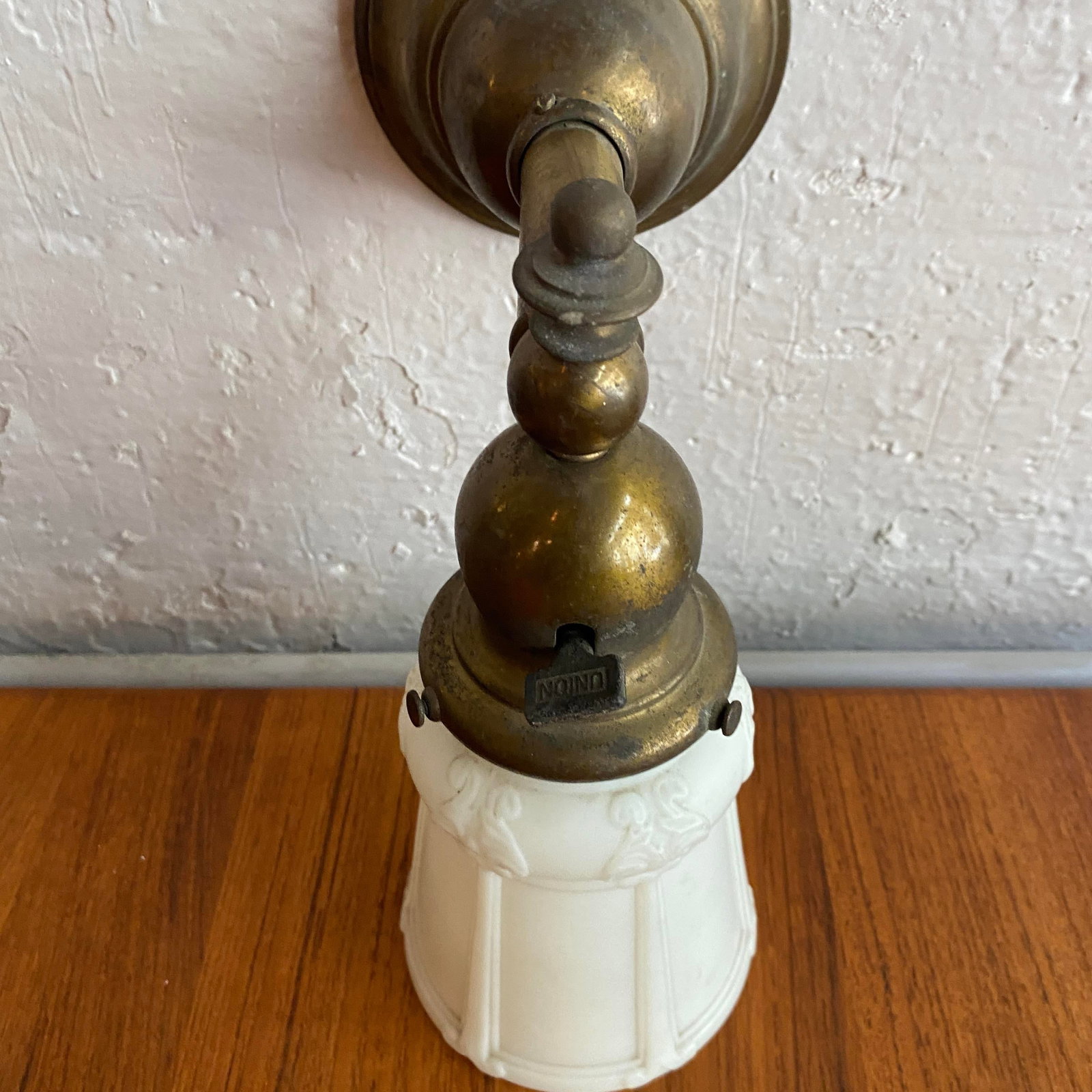 Antique Industrial Brass Wall Sconce With Frosted Glass Shade - 6