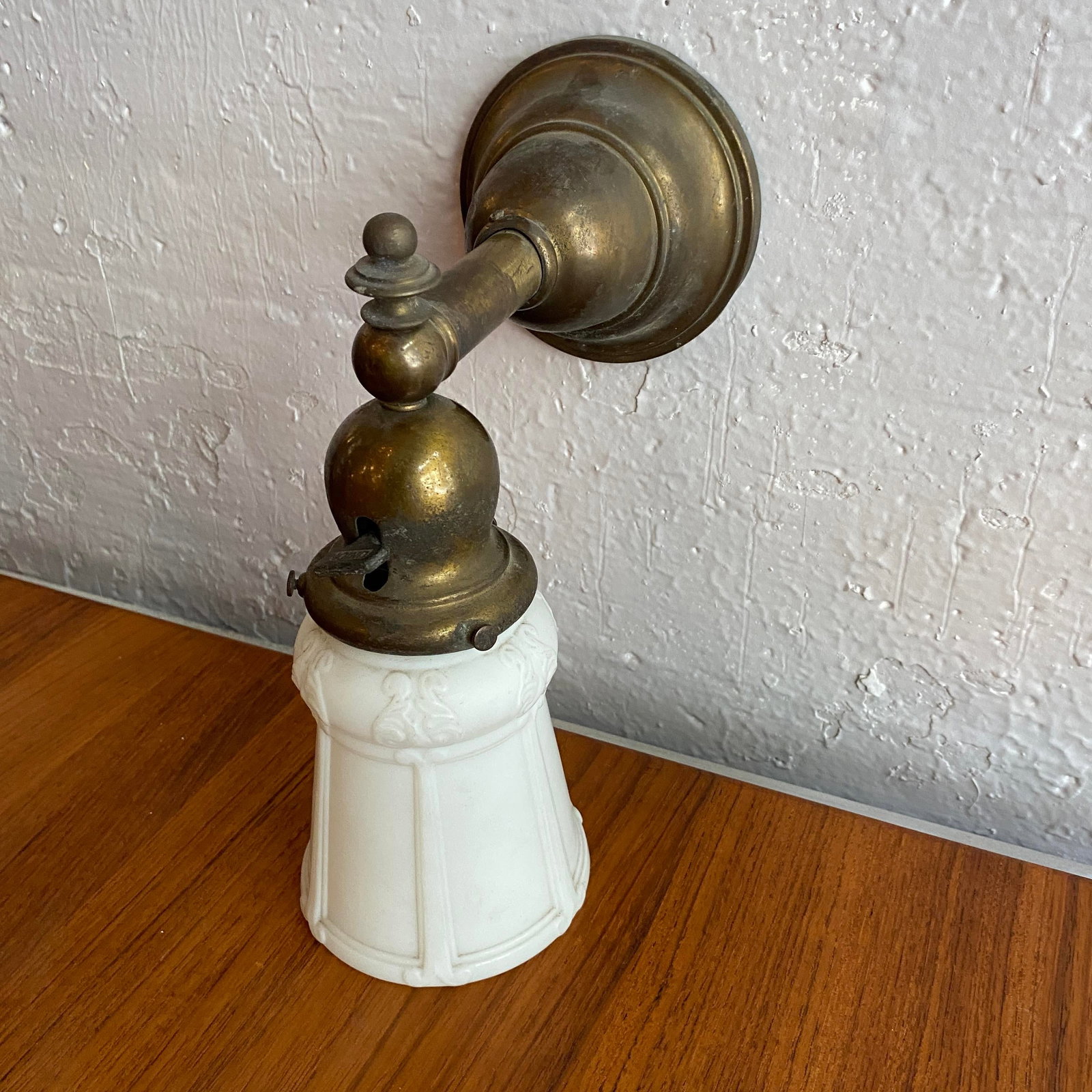 Antique Industrial Brass Wall Sconce With Frosted Glass Shade - 7