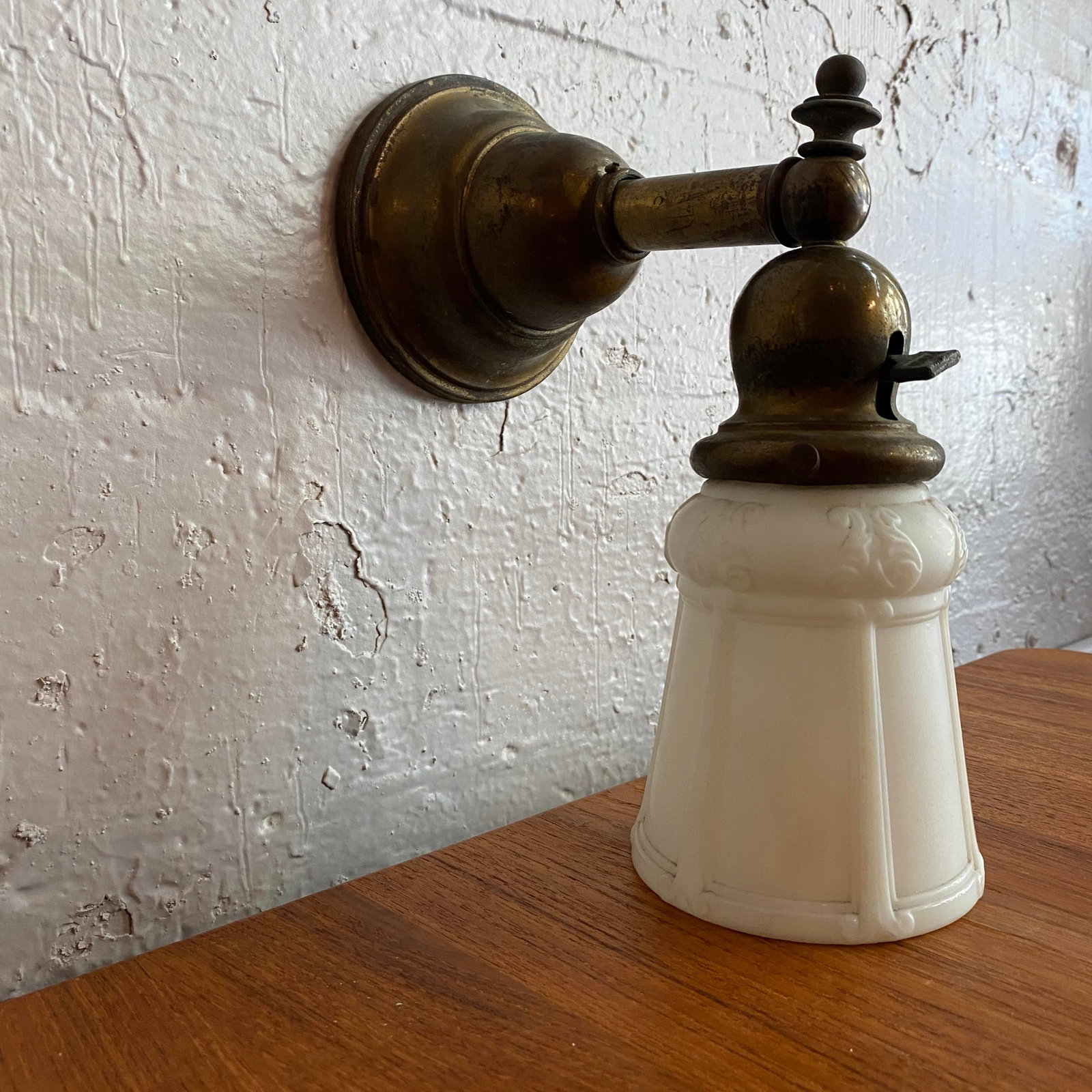 Antique Industrial Brass Wall Sconce With Frosted Glass Shade - 9