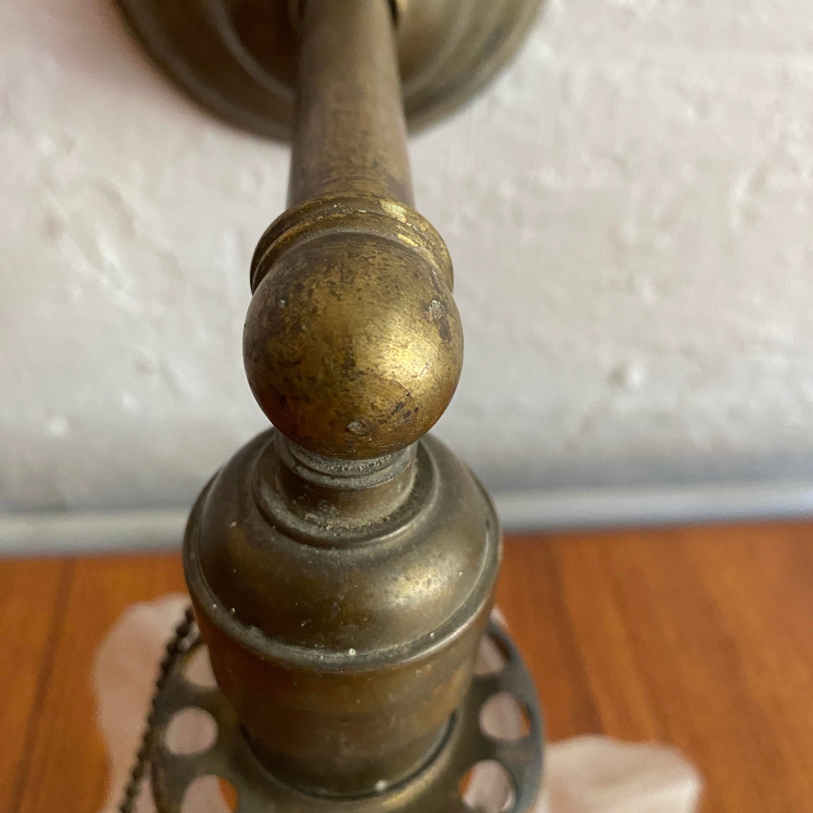 Antique Industrial Brass Wall Sconce With Frosted Ruffle Shade - 10