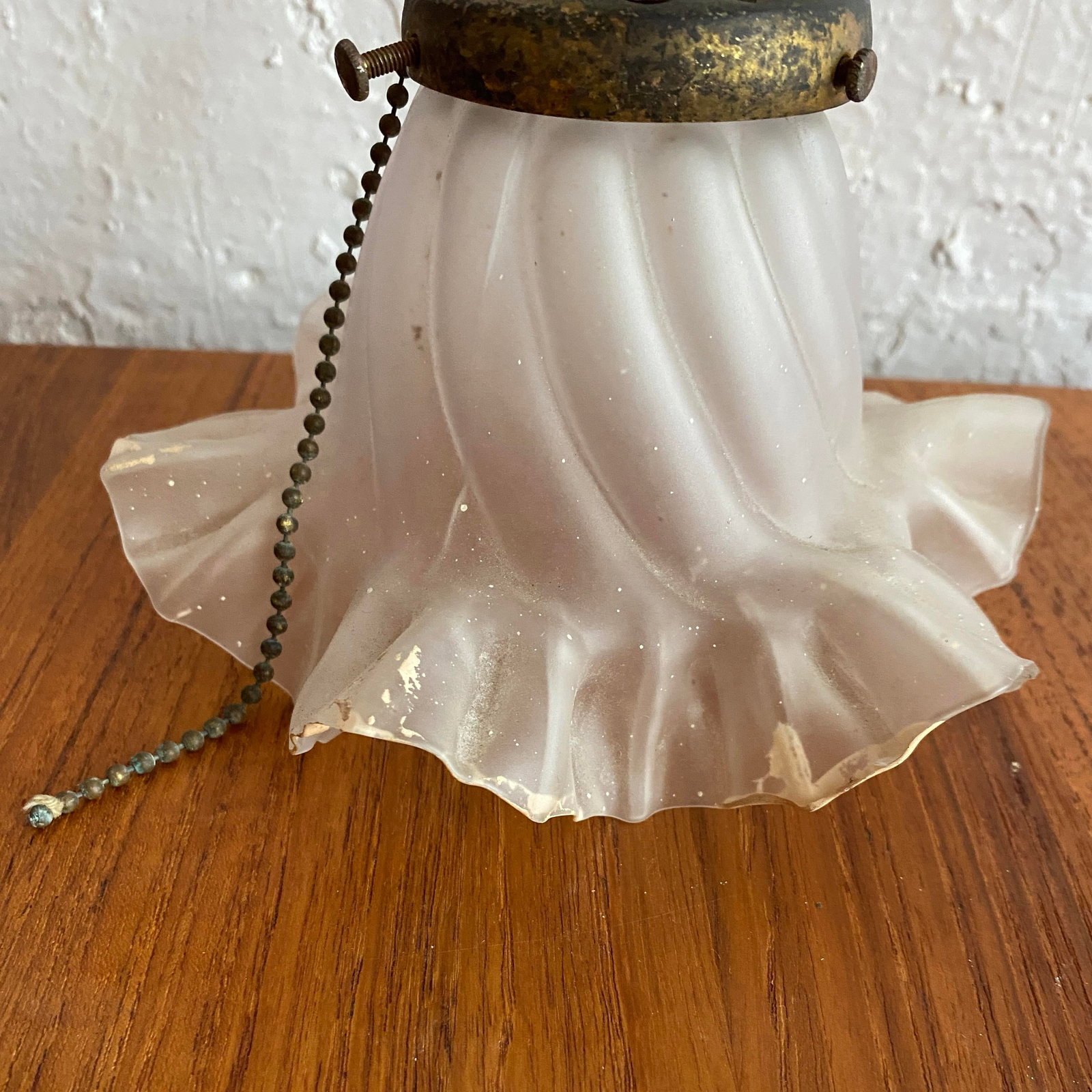 Antique Industrial Brass Wall Sconce With Frosted Ruffle Shade - 5