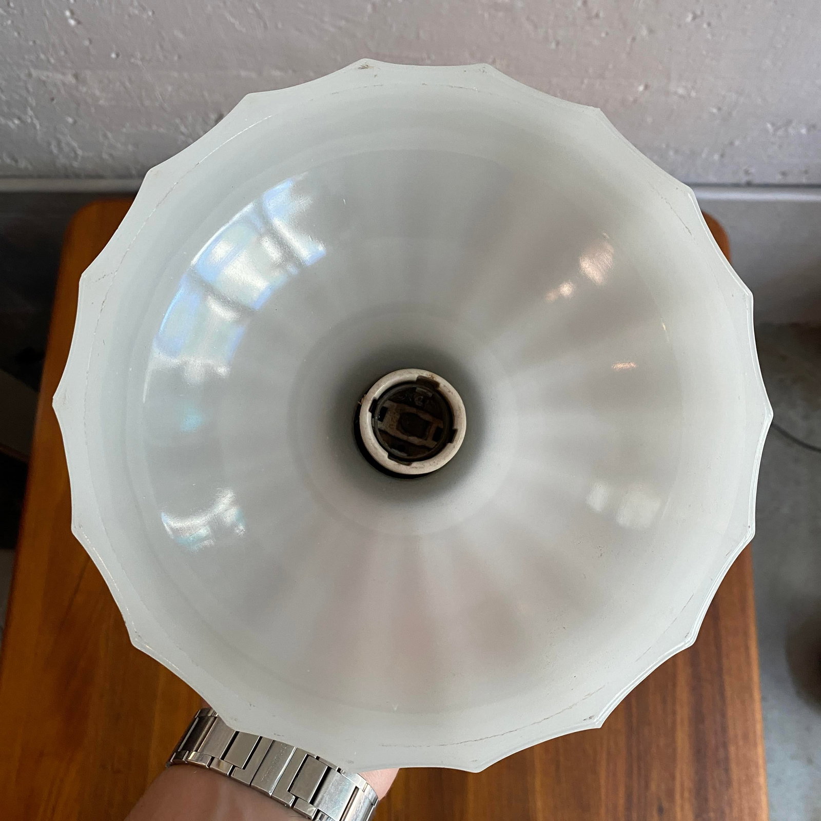 Antique Industrial Cast Iron Wall Sconce With Milk Glass Shade - 10