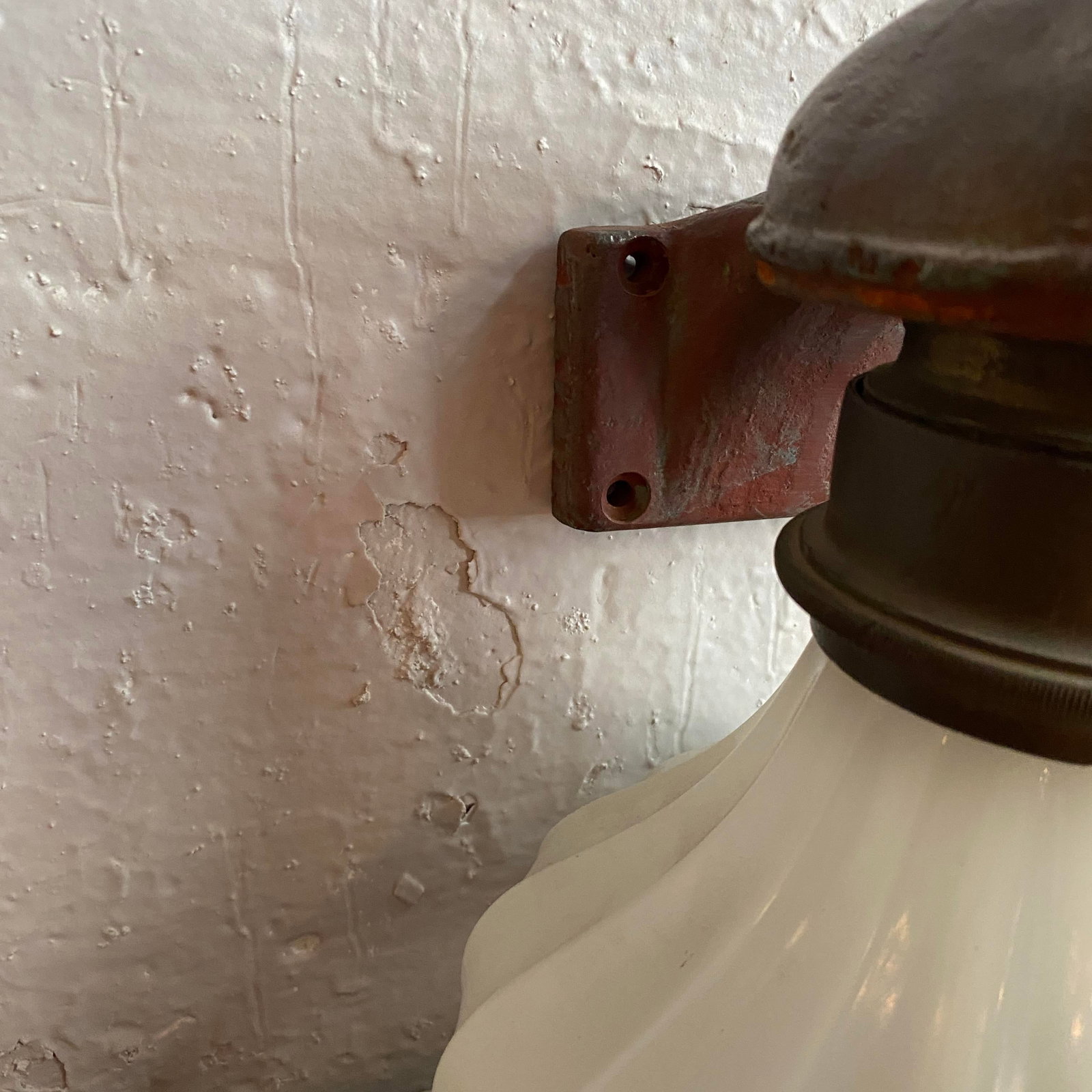 Antique Industrial Cast Iron Wall Sconce With Milk Glass Shade - 11