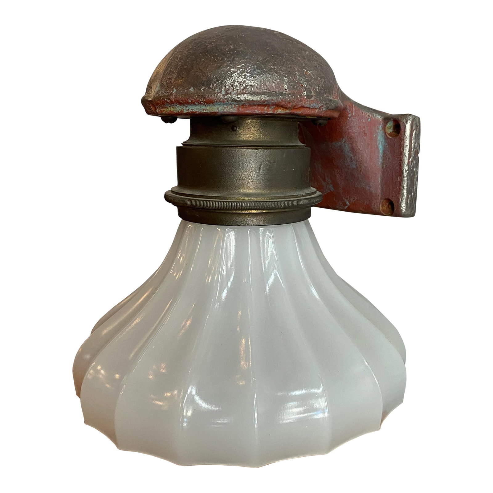 Antique Industrial Cast Iron Wall Sconce With Milk Glass Shade (1 of 12)