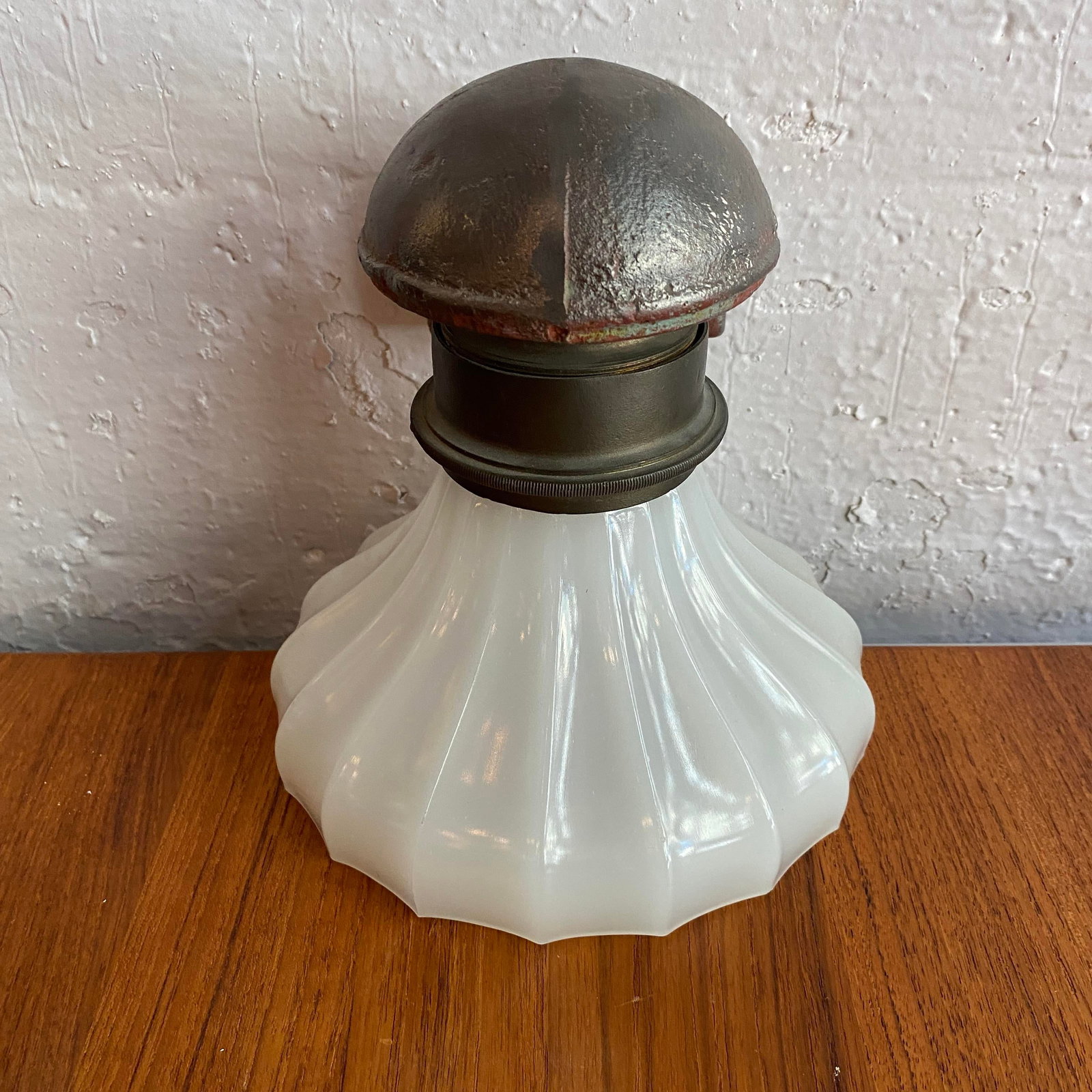 Antique Industrial Cast Iron Wall Sconce With Milk Glass Shade - 4