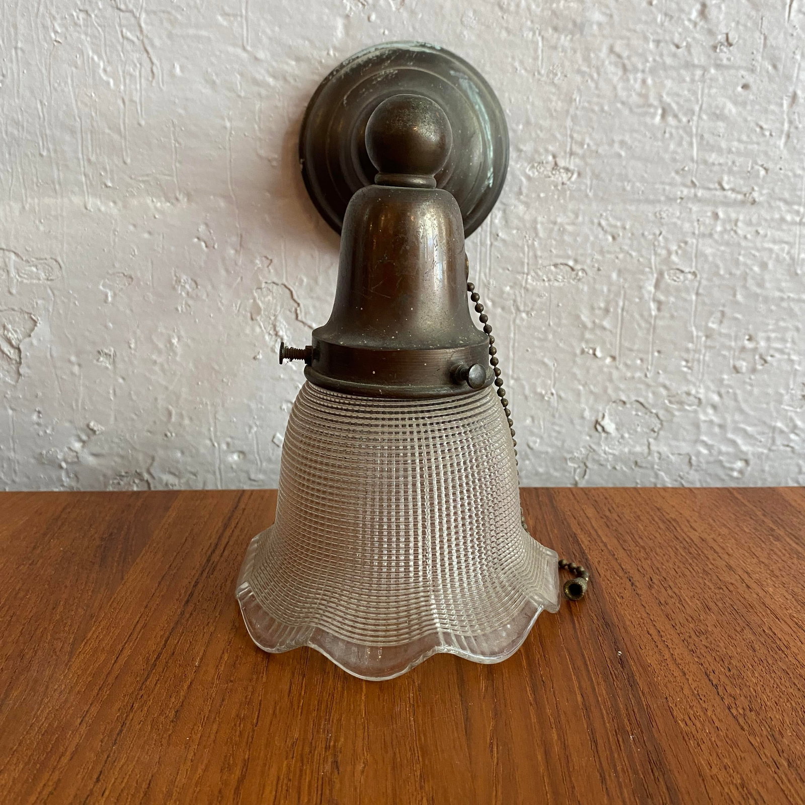 Antique Industrial Steel Wall Sconce With Holophane Glass Shade - 2
