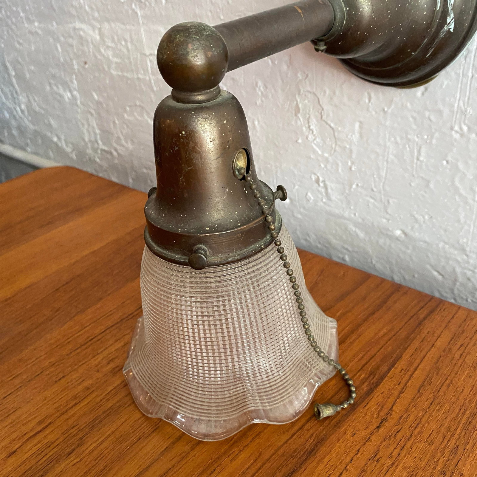 Antique Industrial Steel Wall Sconce With Holophane Glass Shade - 4