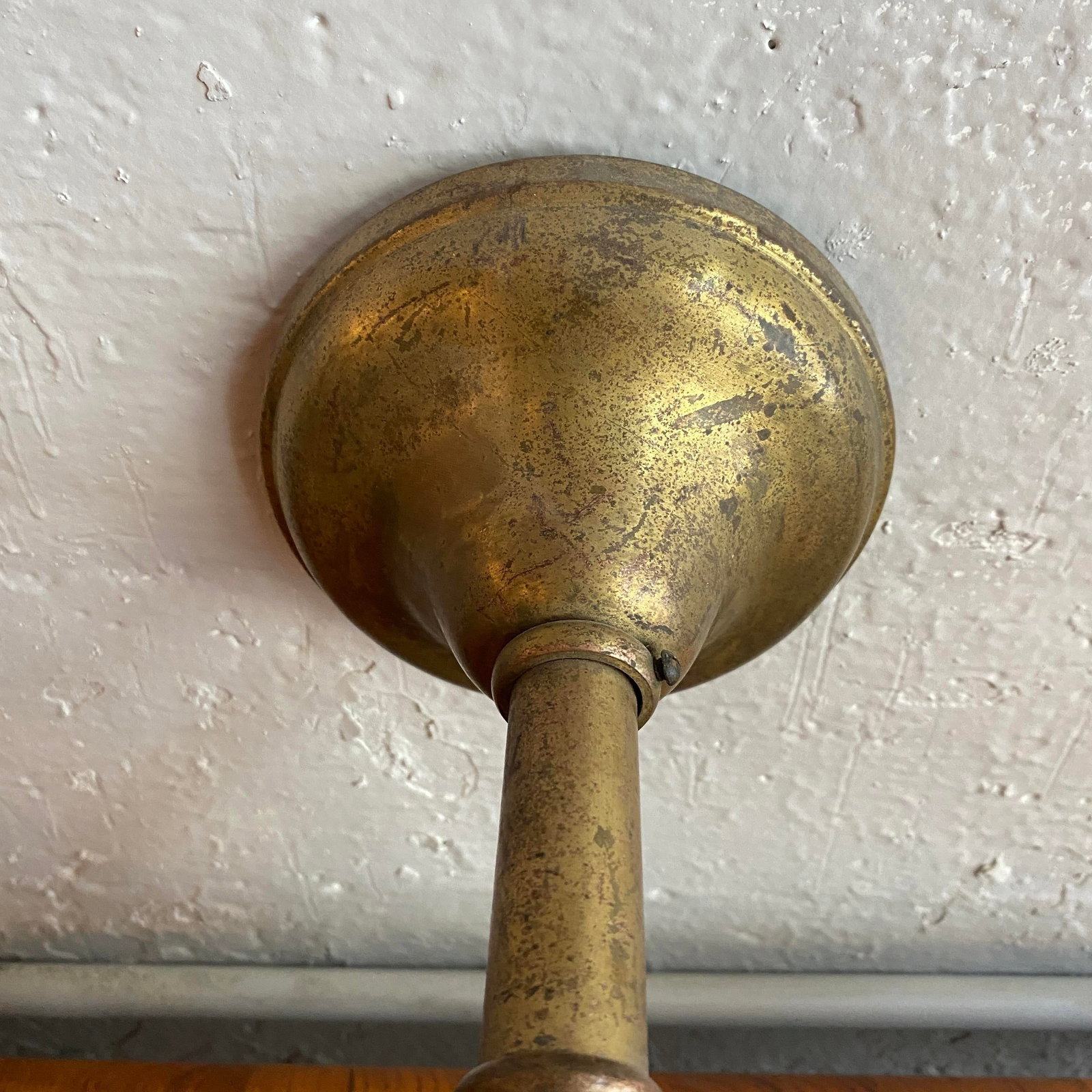 Antique Industrial Brass Wall Sconce With Acid-Etched Ribbed Glass Shade - 9